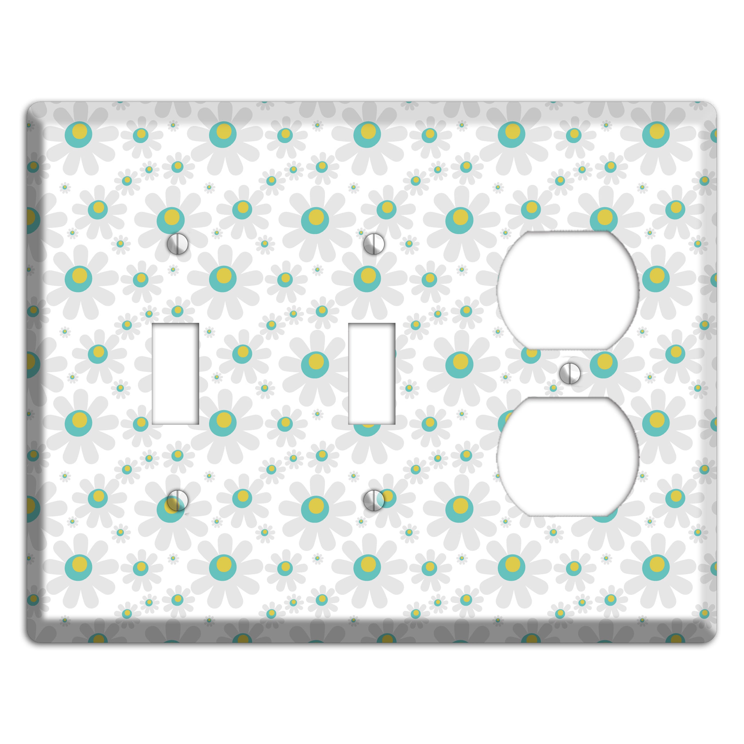 White and Green Flower Power 2 Toggle / Duplex Wallplate