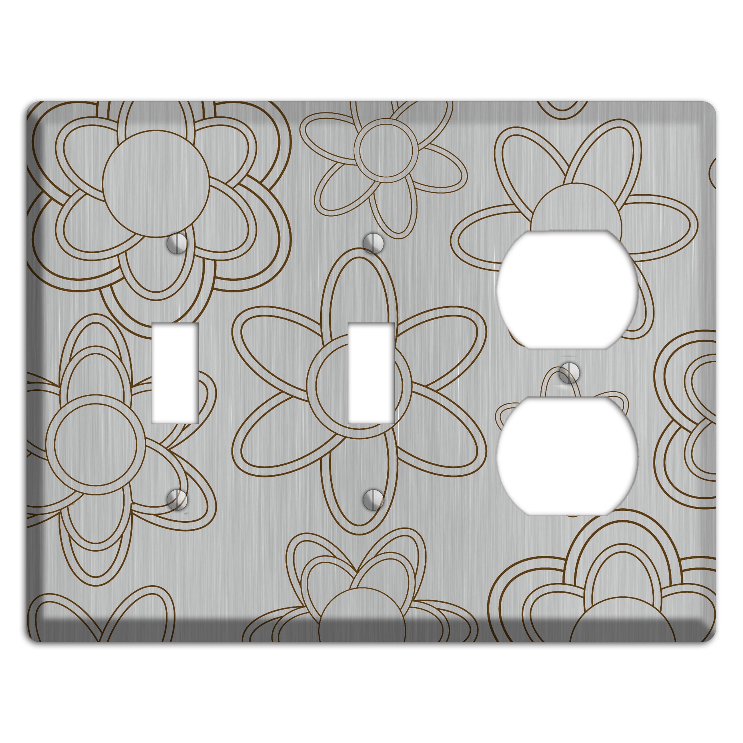 Retro Floral Contour  Stainless 2 Toggle / Duplex Wallplate