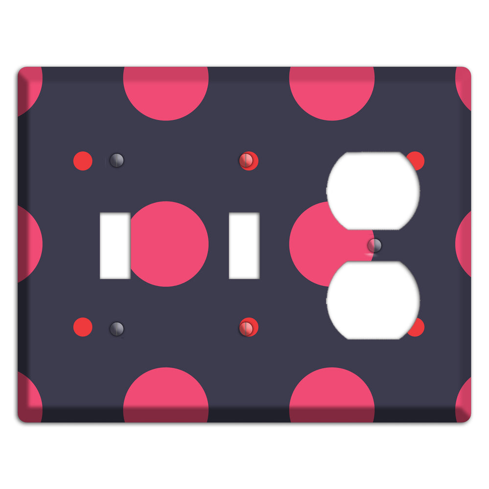 Dark Grey with Fuschia Multi Tiled Medium Dots 2 Toggle / Duplex Wallplate