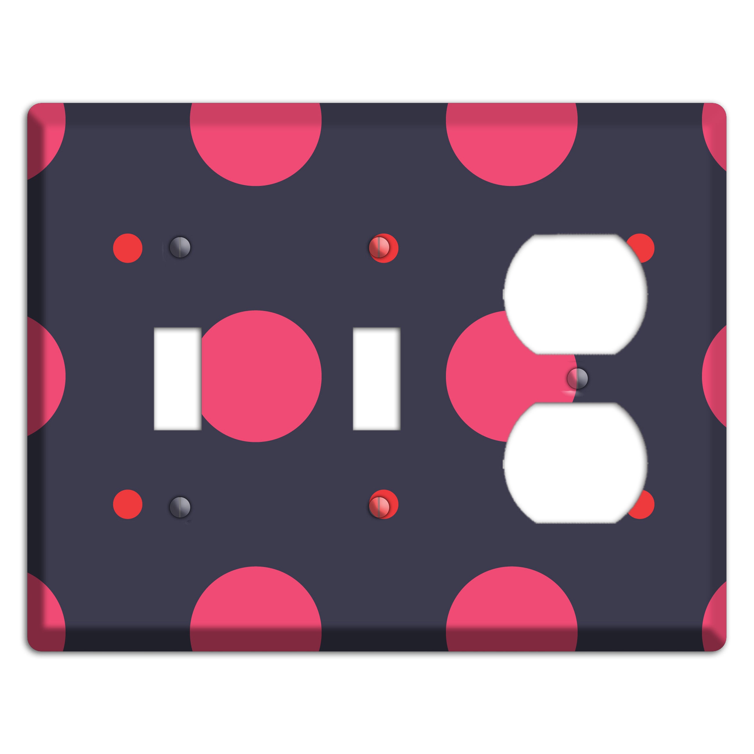 Dark Grey with Fuschia Multi Tiled Medium Dots 2 Toggle / Duplex Wallplate