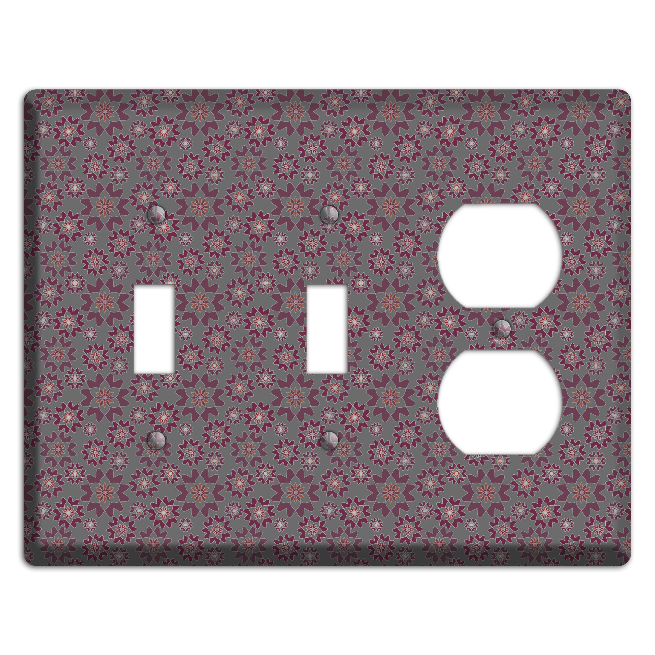Grey with Tiny Burgundy Retro Suzani 2 Toggle / Duplex Wallplate