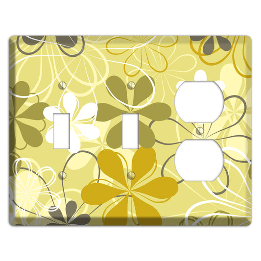 Olive Retro Flowers 2 Toggle / Duplex Wallplate