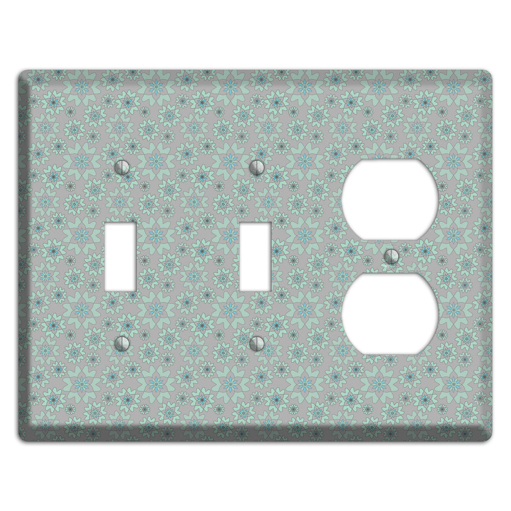 Grey with Tiny Aqua Retro Suzani 2 Toggle / Duplex Wallplate