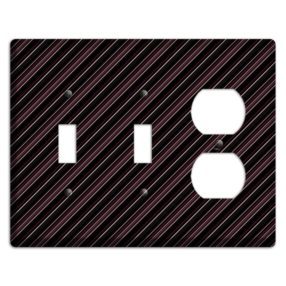 Black with White and Burgundy Angled Pinstripe 2 Toggle / Duplex Wallplate
