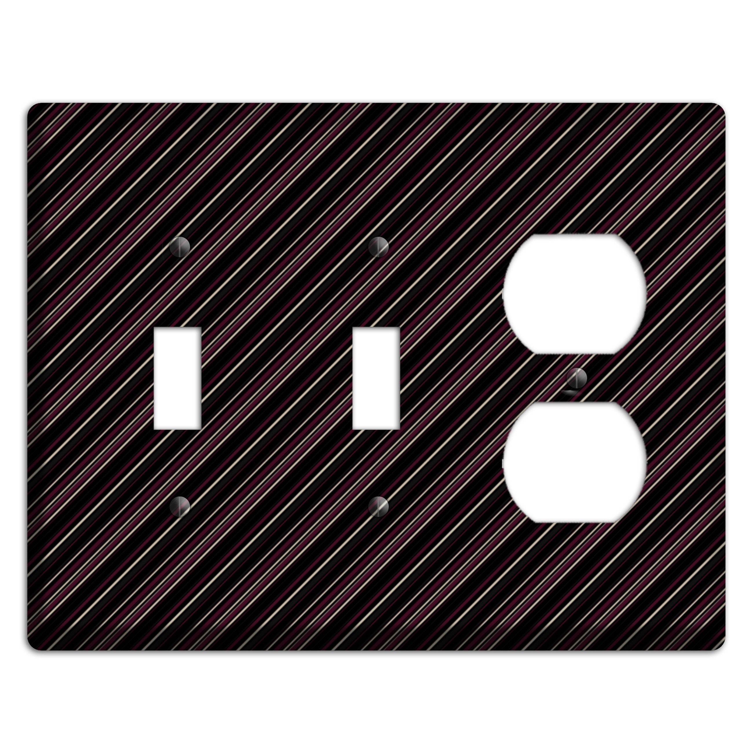 Black with White and Burgundy Angled Pinstripe 2 Toggle / Duplex Wallplate