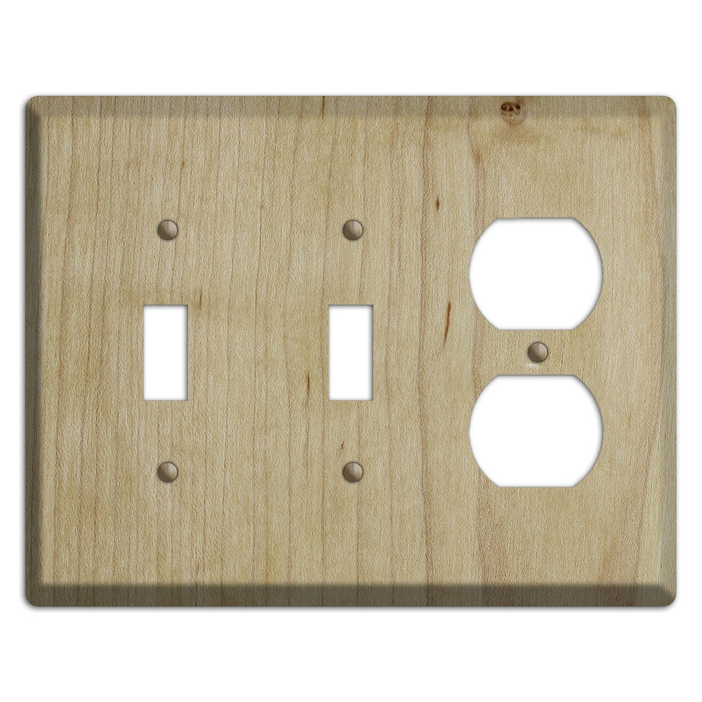 Unfinished Maple Wood 2 Toggle / Duplex Outlet Cover Plate