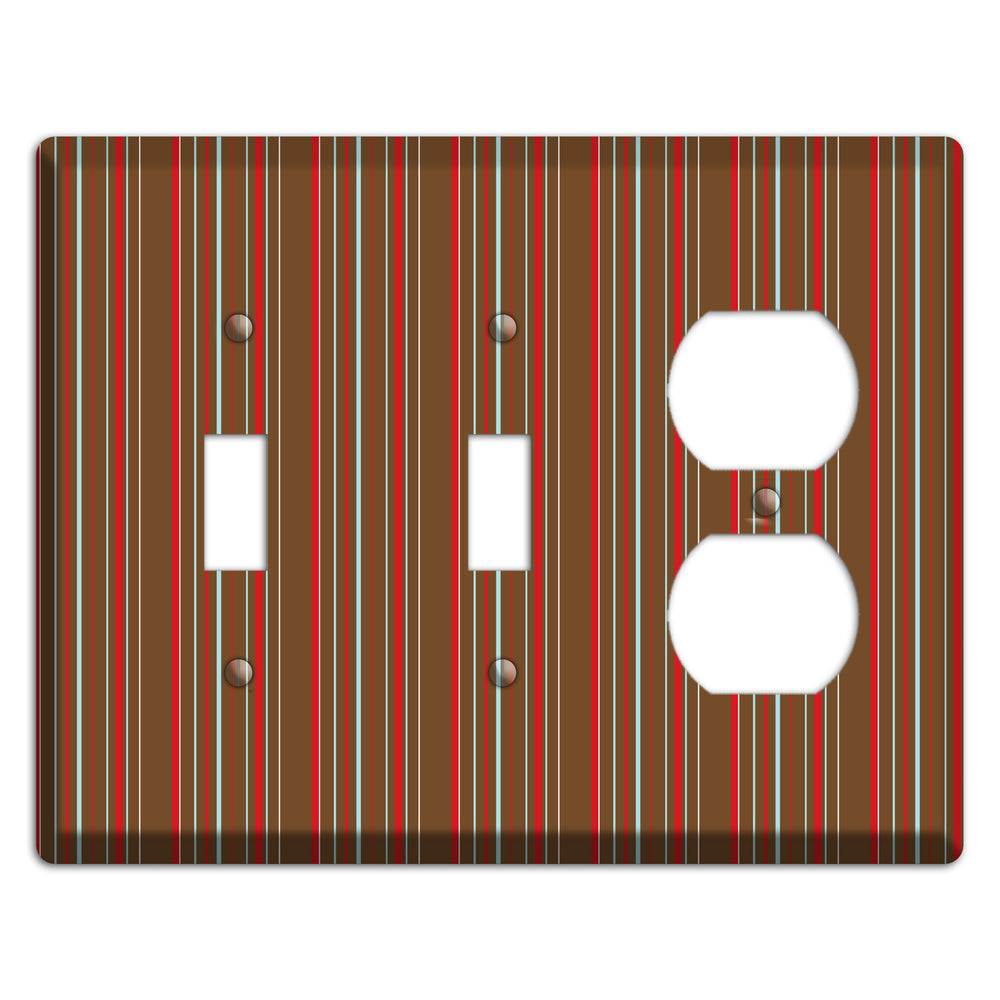 Brown Red and Dusty Blue Vertical Stripes 2 Toggle / Duplex Wallplate