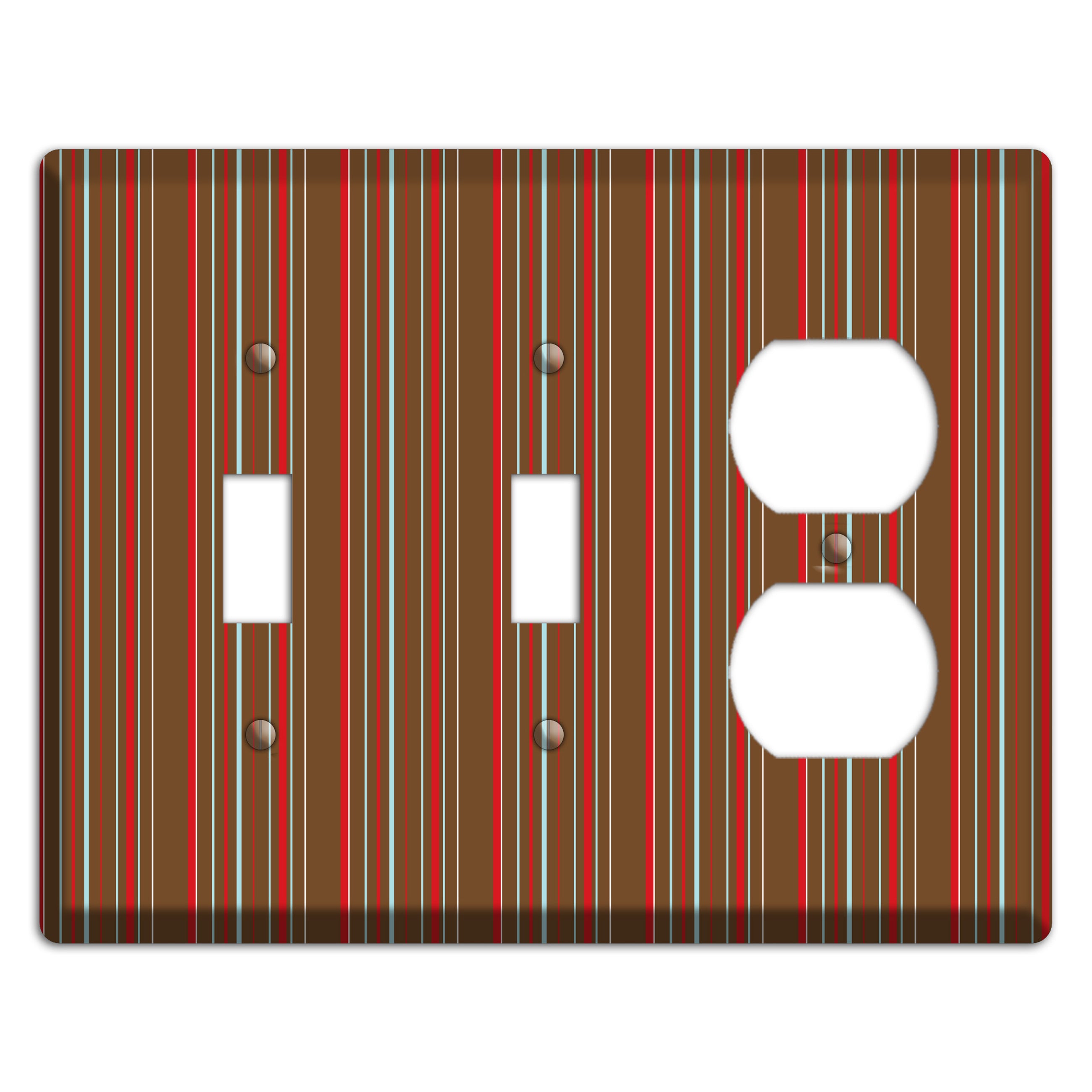 Brown Red and Dusty Blue Vertical Stripes 2 Toggle / Duplex Wallplate