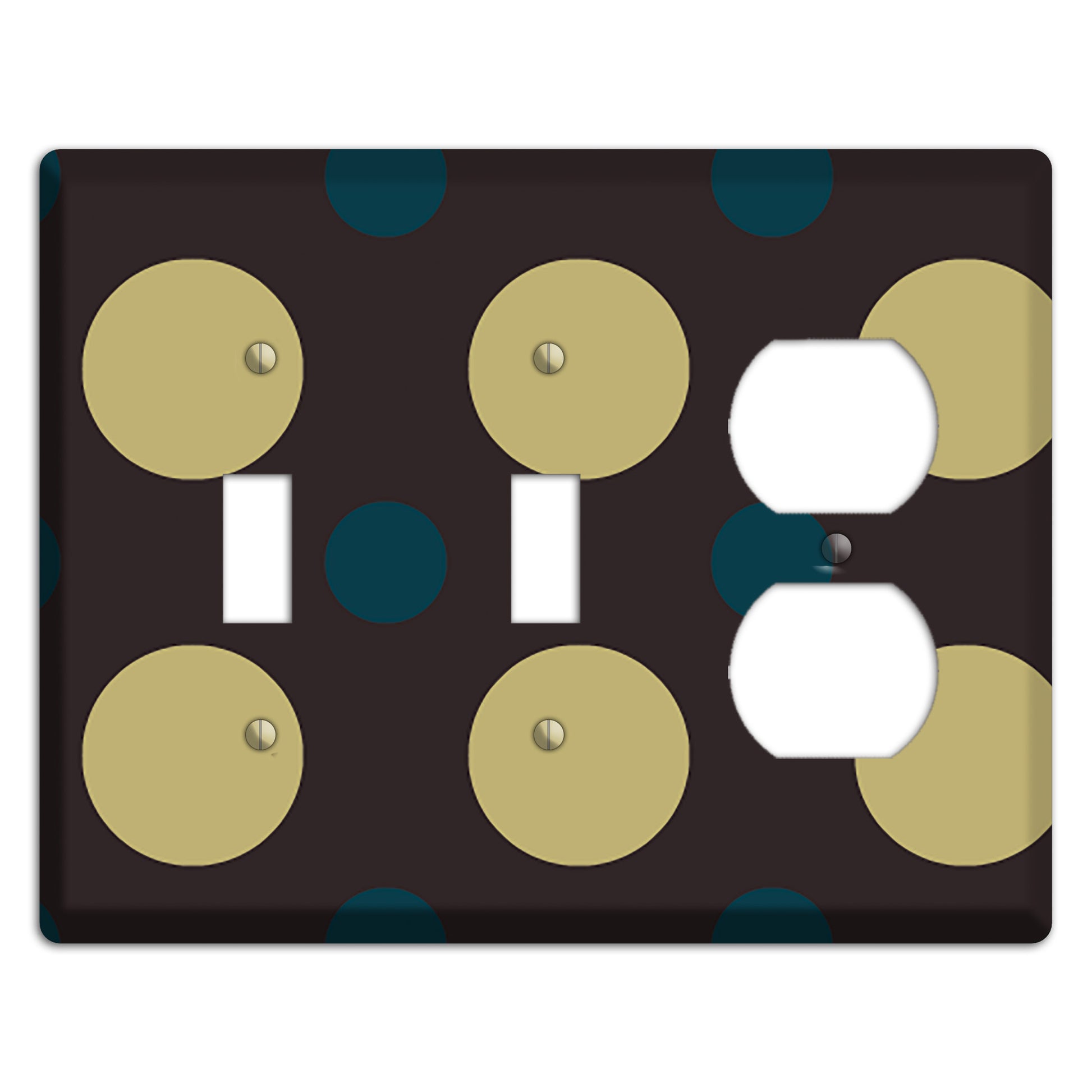 Brown with Olive and Dark Aqua Multi Polka Dots 2 Toggle / Duplex Wallplate