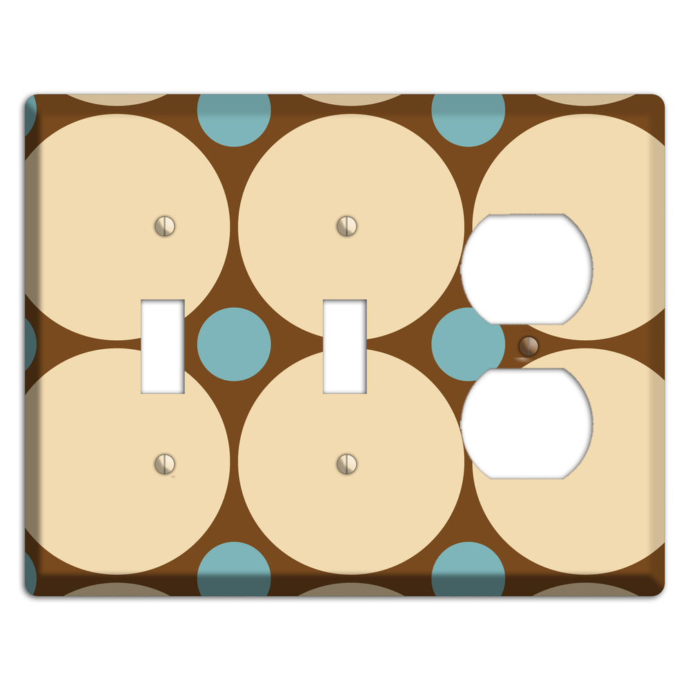 Brown with Beige and Dusty Blue Multi Tiled Large Dots 2 Toggle / Duplex Wallplate
