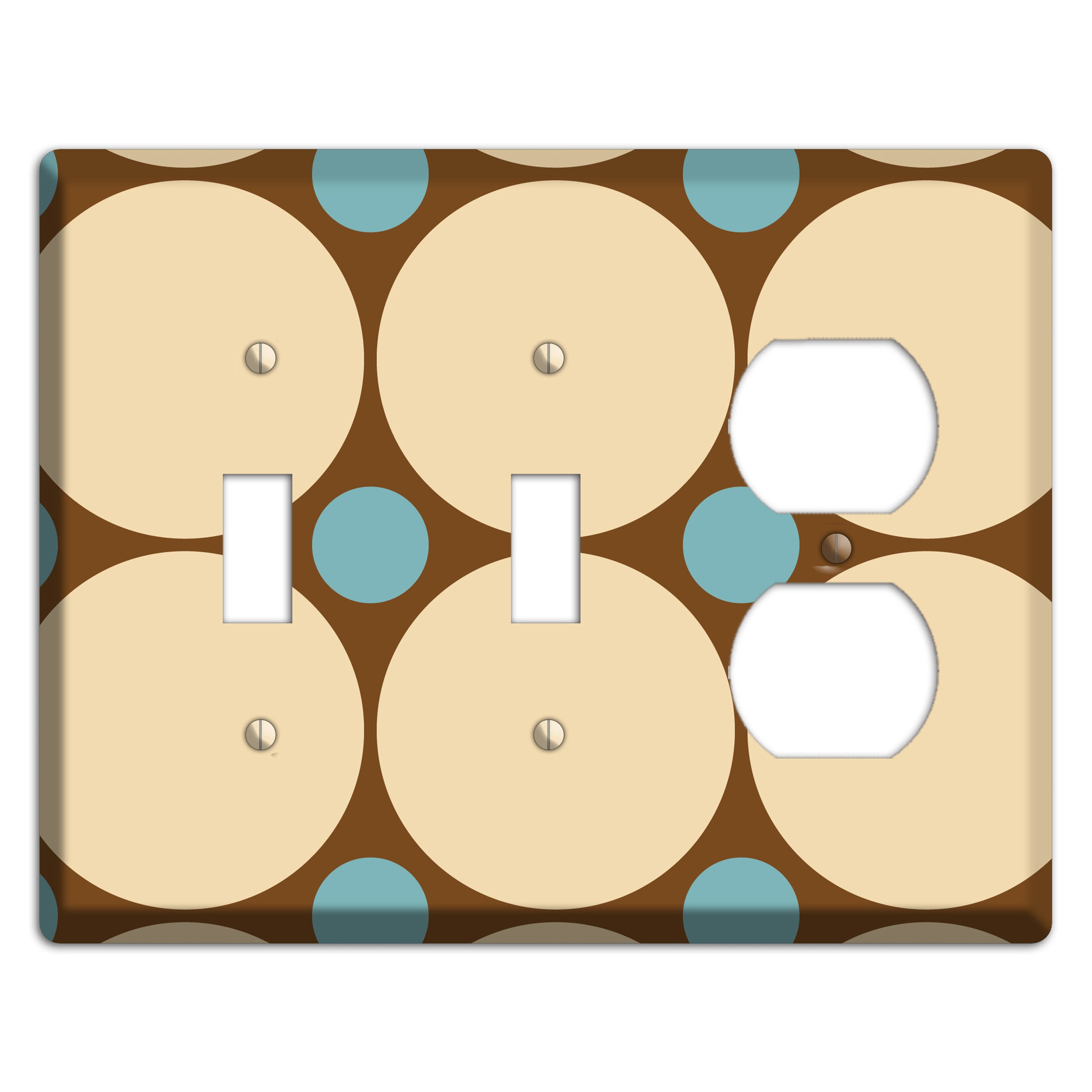 Brown with Beige and Dusty Blue Multi Tiled Large Dots 2 Toggle / Duplex Wallplate