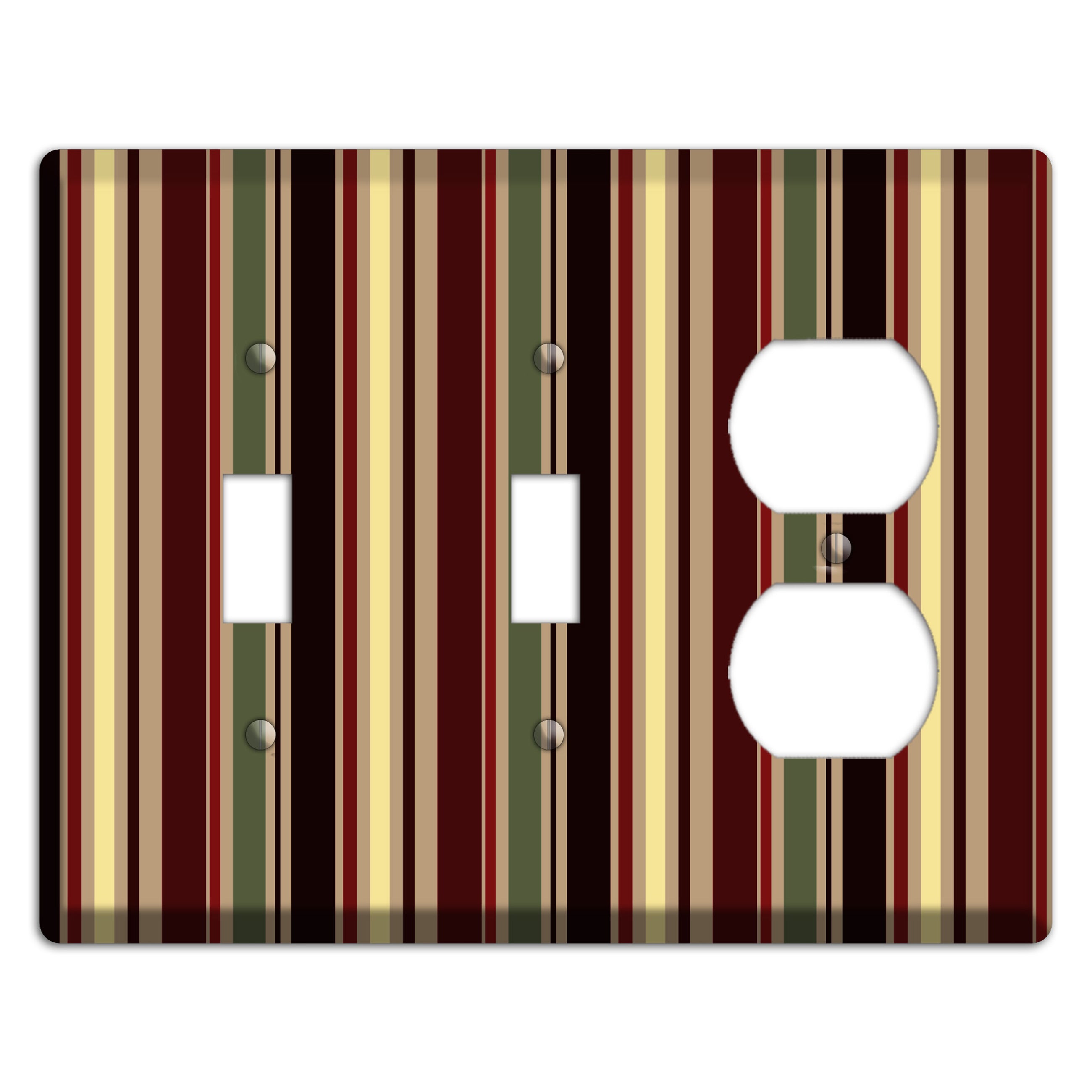 Multi olive and Burgundy Vertical Stripes 2 Toggle / Duplex Wallplate