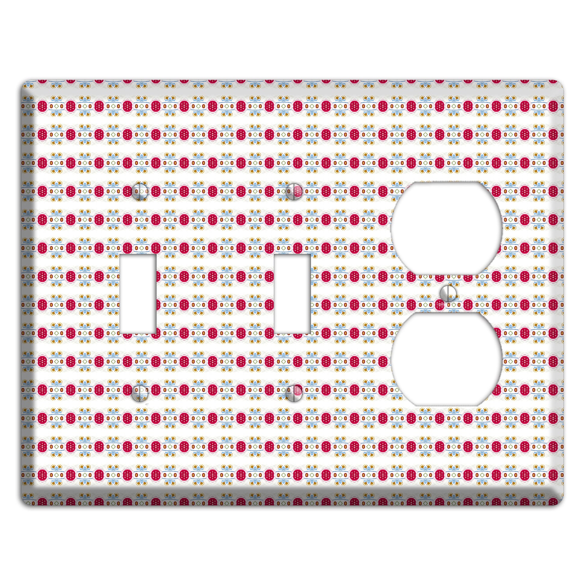 Off White with Red Blue Olive Tapestry 2 Toggle / Duplex Wallplate