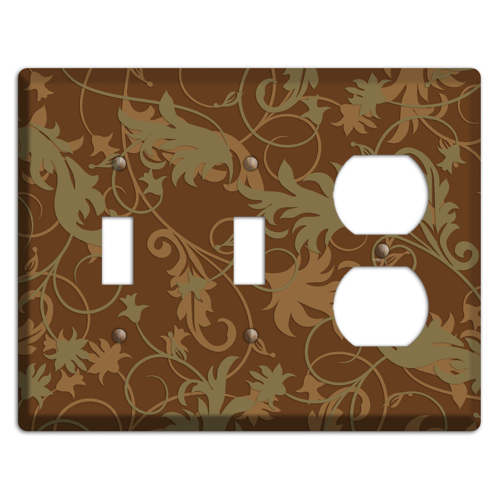 Brown and Olive Victorian Sprig 2 Toggle / Duplex Wallplate