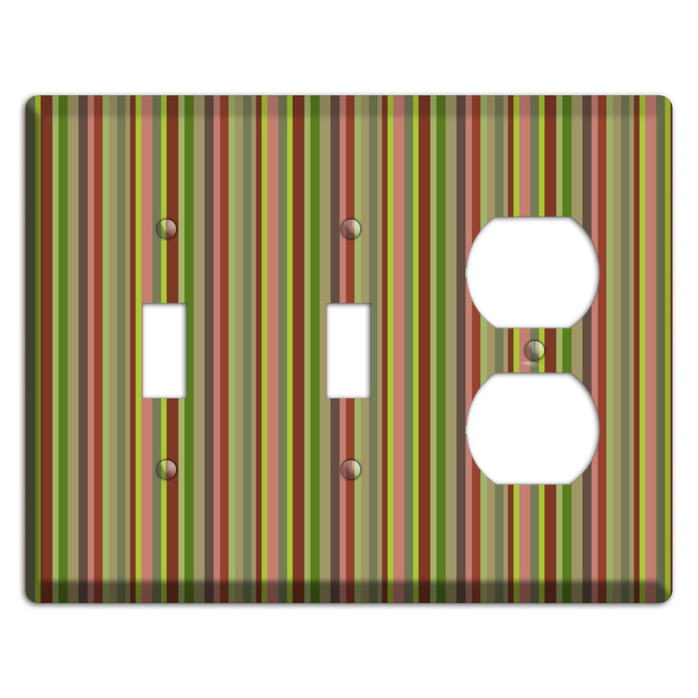 Multi Olive Burgundy Vertical Stripes 2 Toggle / Duplex Wallplate