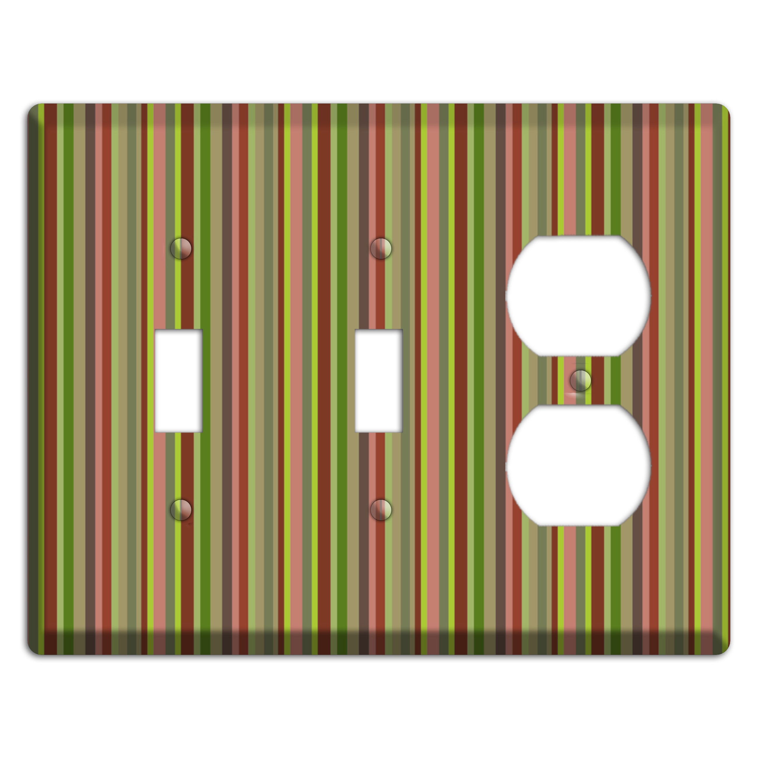 Multi Olive Burgundy Vertical Stripes 2 Toggle / Duplex Wallplate