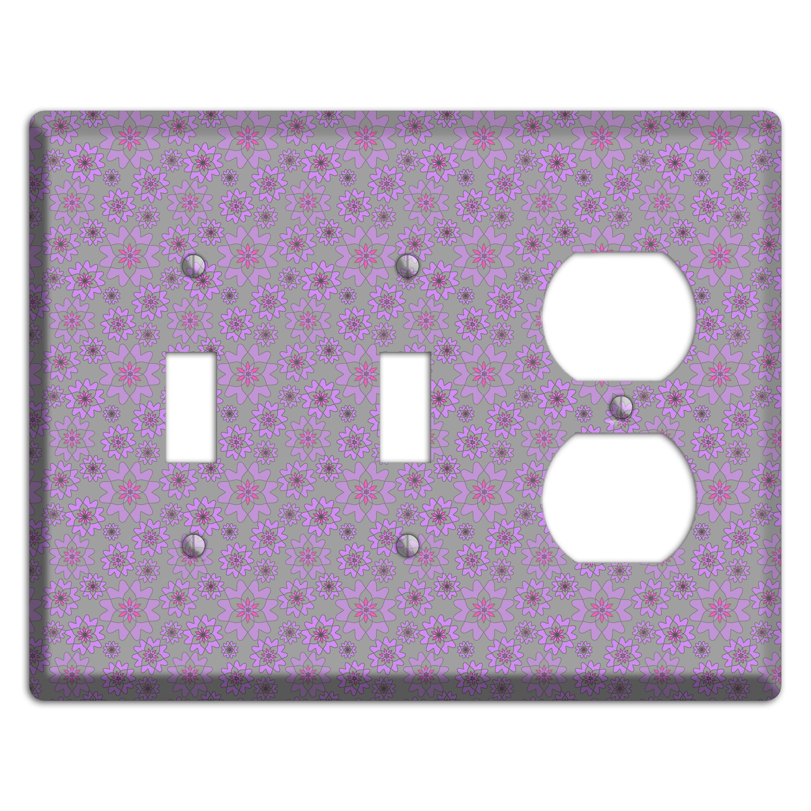 Grey with Tiny Purple Retro Suzani 2 2 Toggle / Duplex Wallplate