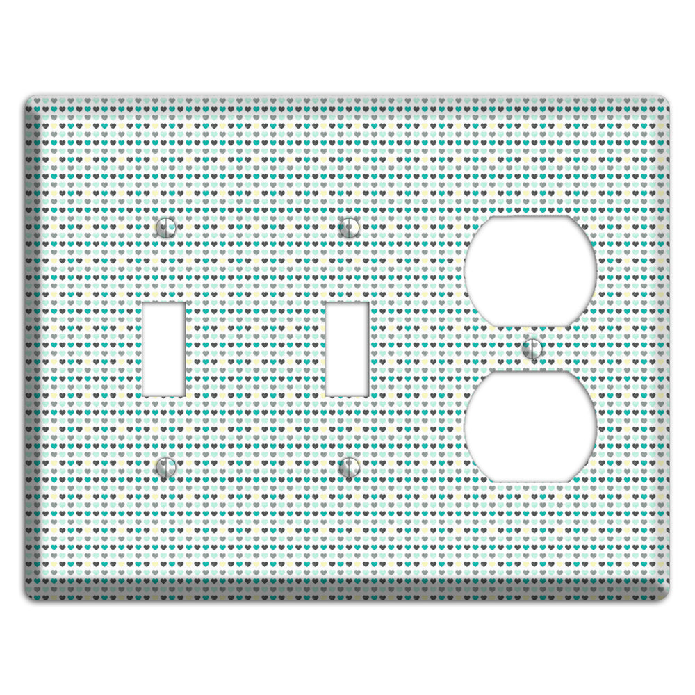 Multi Teal Grey Yellow Optical Hearts 2 Toggle / Duplex Wallplate