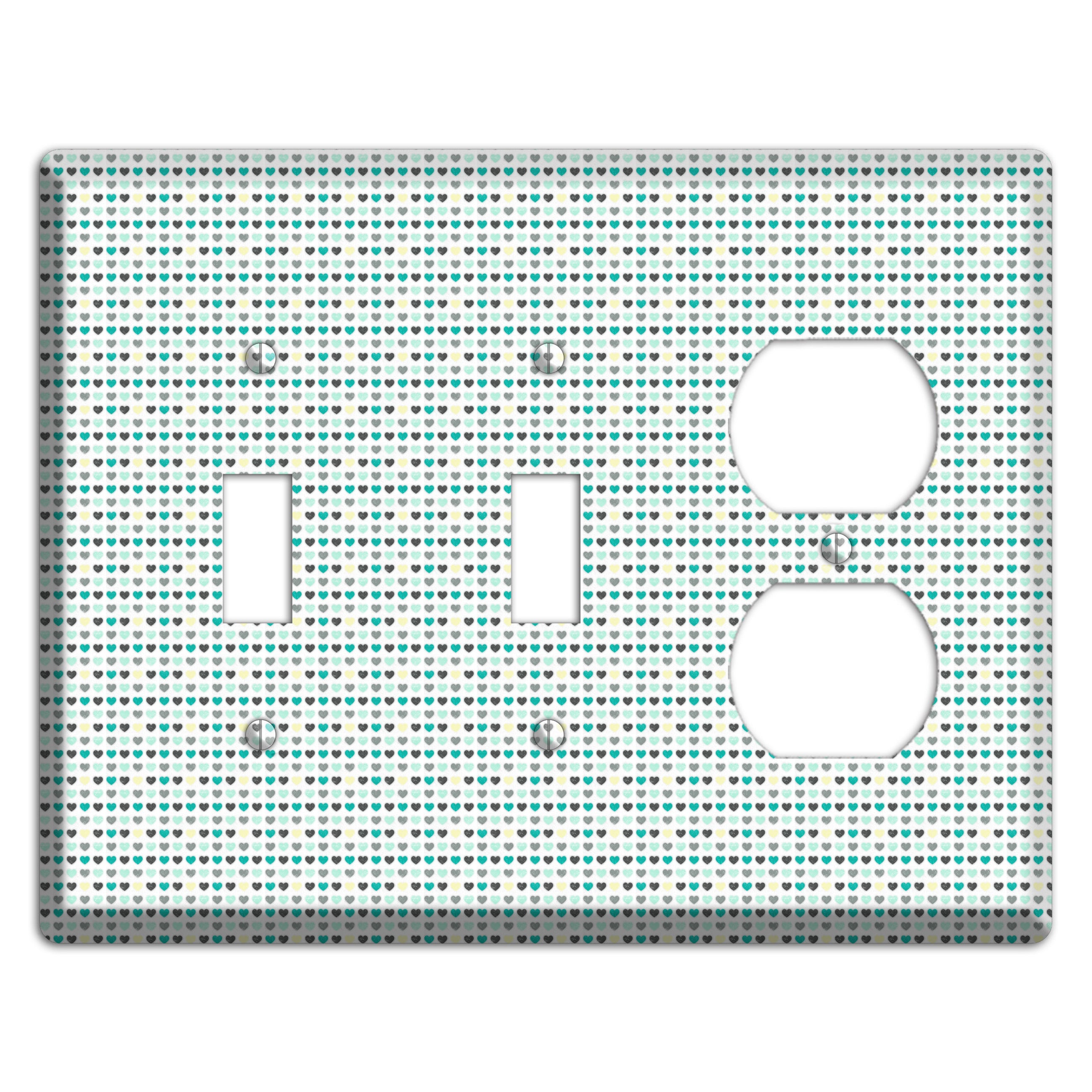 Multi Teal Grey Yellow Optical Hearts 2 Toggle / Duplex Wallplate
