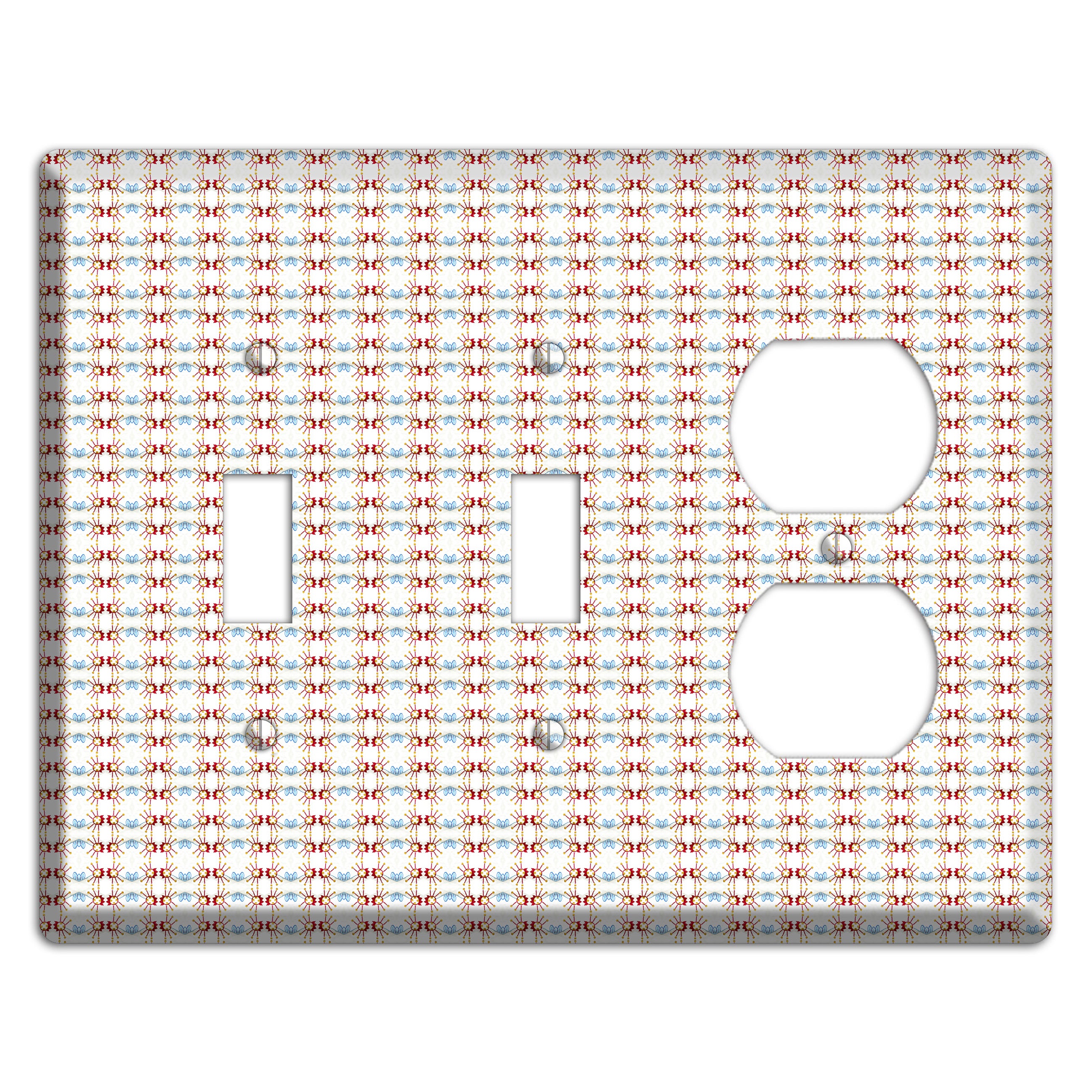 Off White with Red Blue Retro Tapestry 2 Toggle / Duplex Wallplate