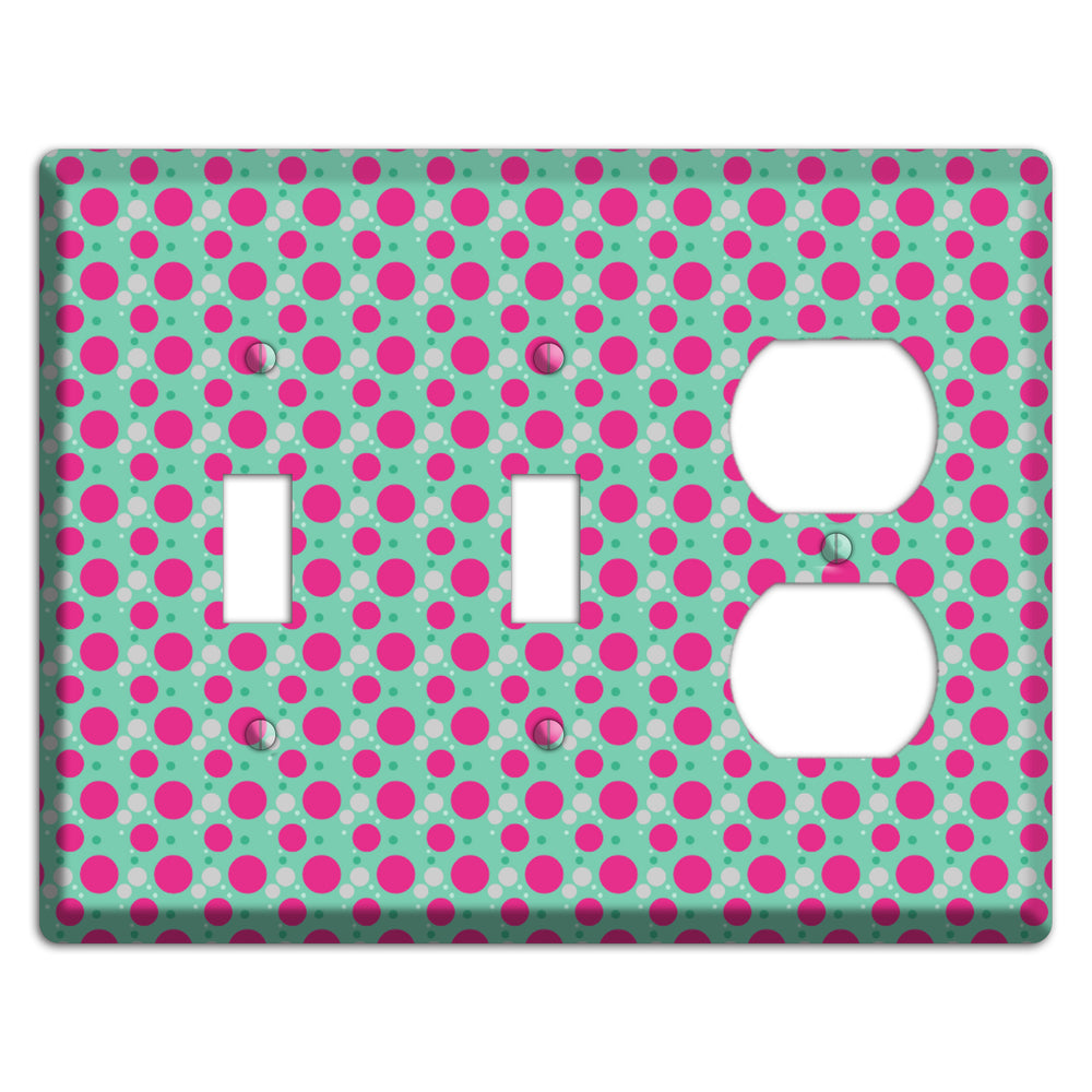 Aqua with Fuscia and Grey Small Dots 2 Toggle / Duplex Wallplate