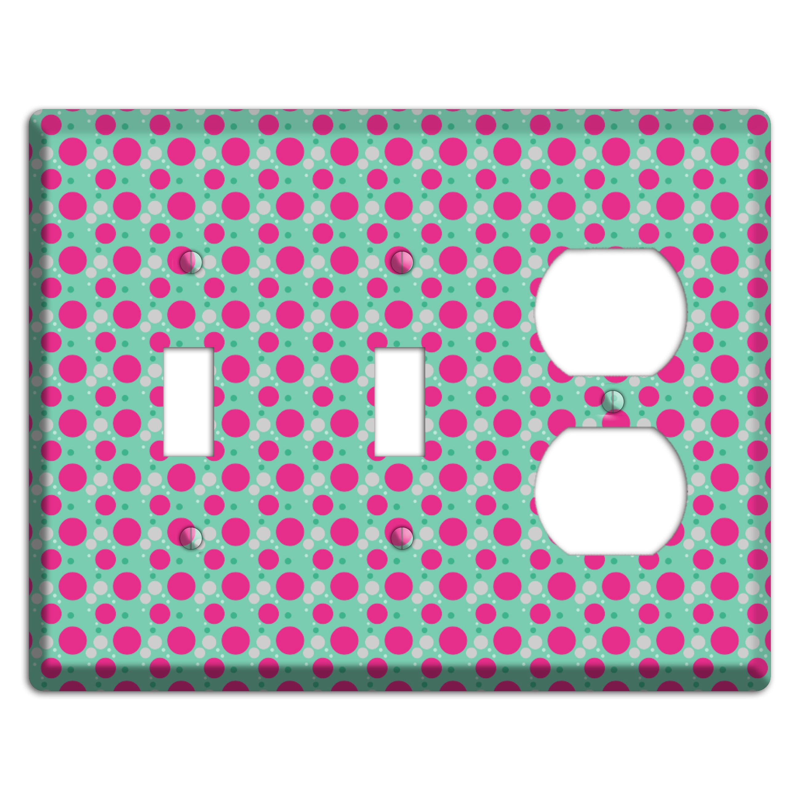 Aqua with Fuscia and Grey Small Dots 2 Toggle / Duplex Wallplate