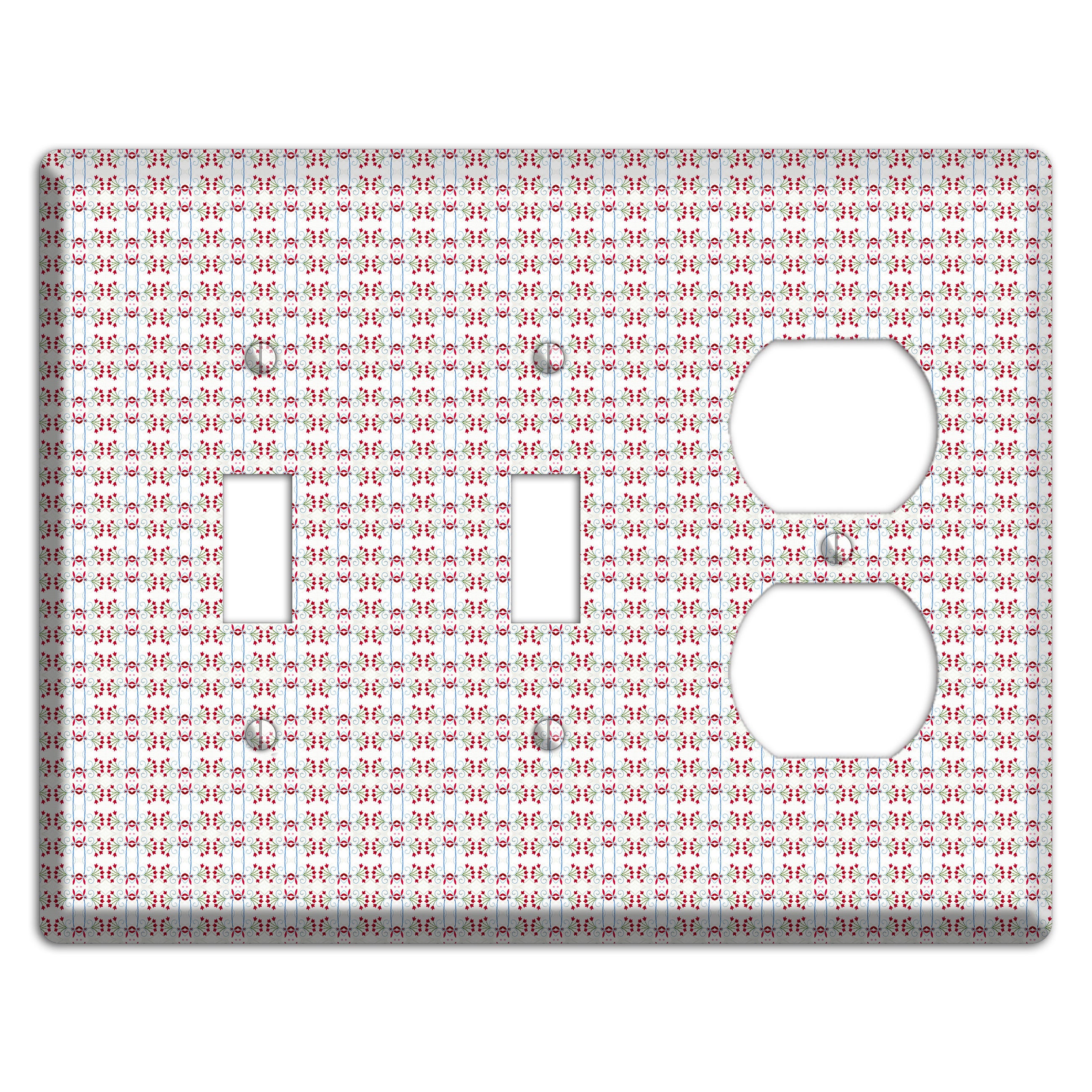 White with Red Blue Tapestry 2 Toggle / Duplex Wallplate