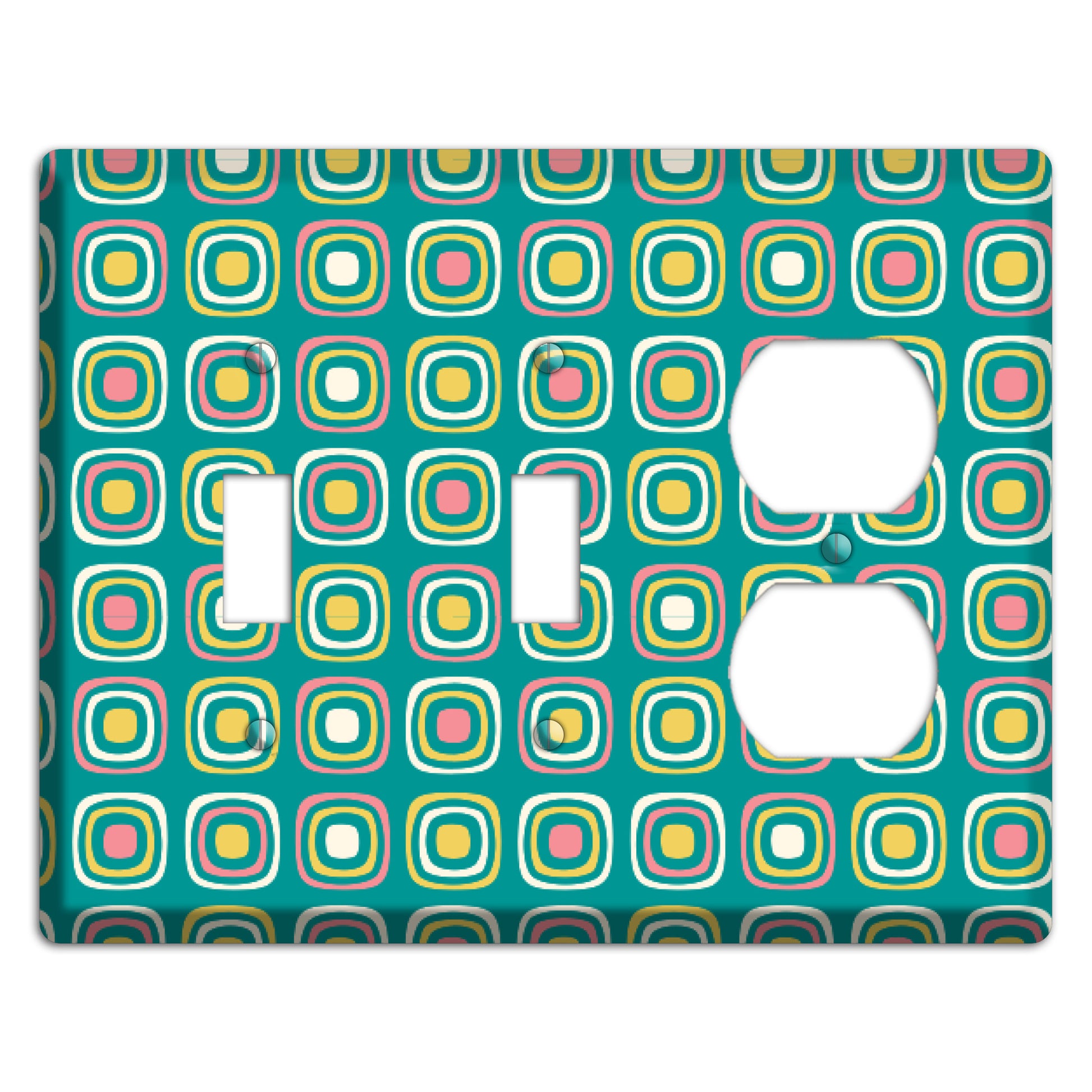 Mulri Teal Coral Lime Retro Squares 2 Toggle / Duplex Wallplate