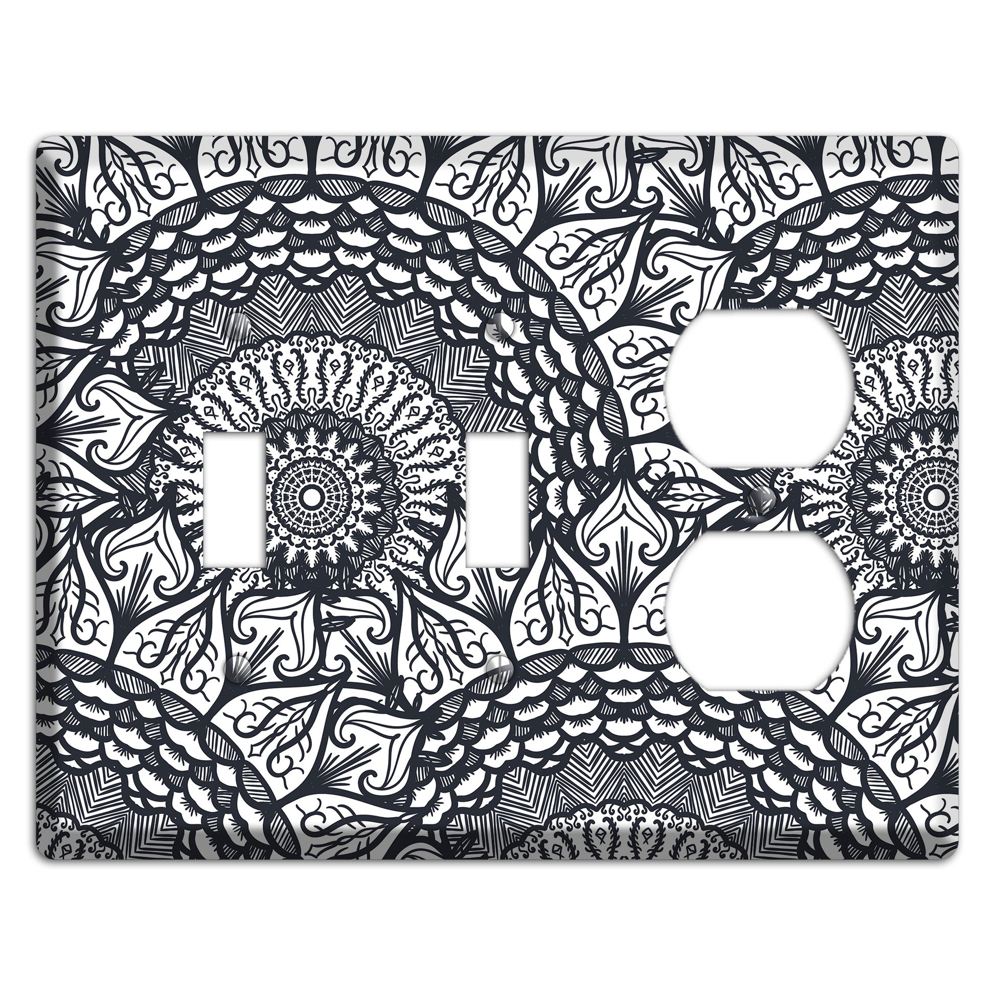 Mandala Black and White Style L Cover Plates 2 Toggle / Duplex Wallplate