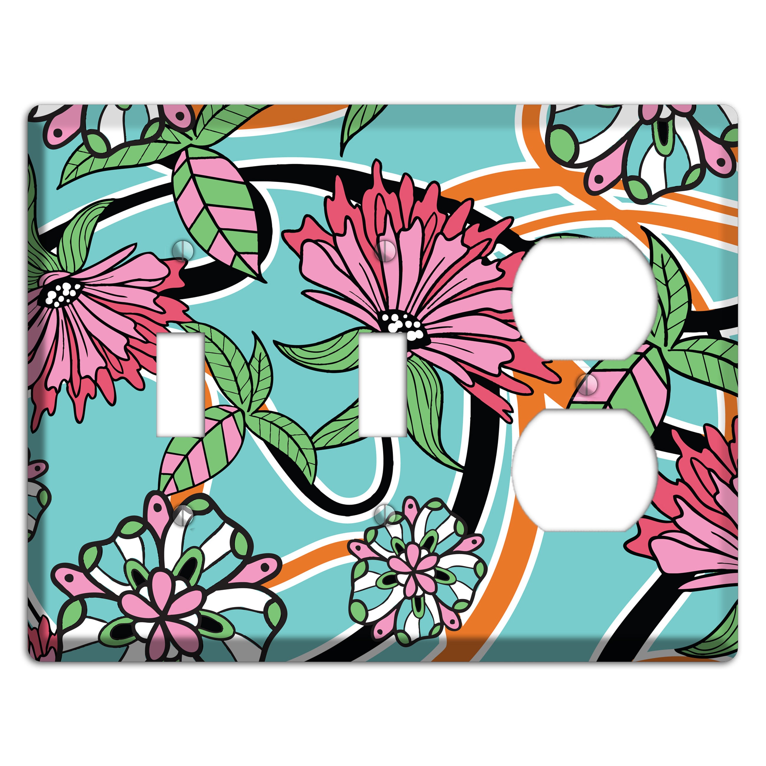 Turquoise with Pink Flowers 2 Toggle / Duplex Wallplate