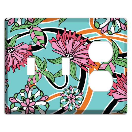 Turquoise with Pink Flowers 2 Toggle / Duplex Wallplate