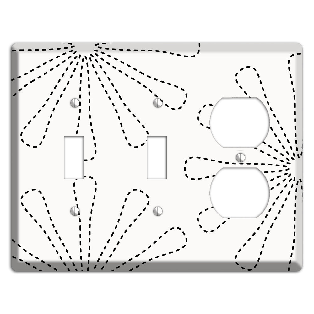 White with Black Retro Stipple Floral Contour 2 Toggle / Duplex Wallplate