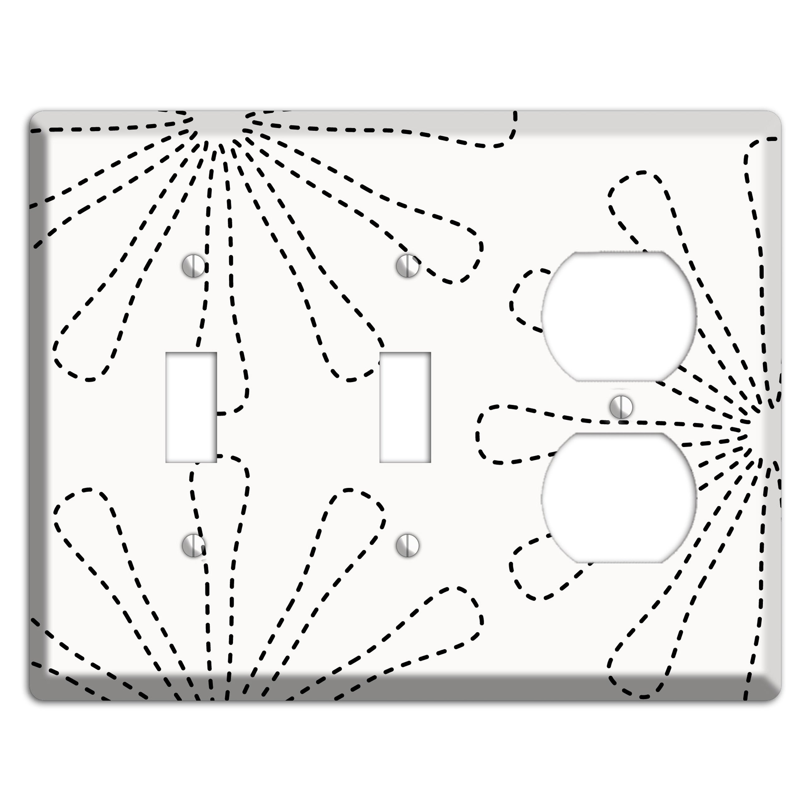 White with Black Retro Stipple Floral Contour 2 Toggle / Duplex Wallplate