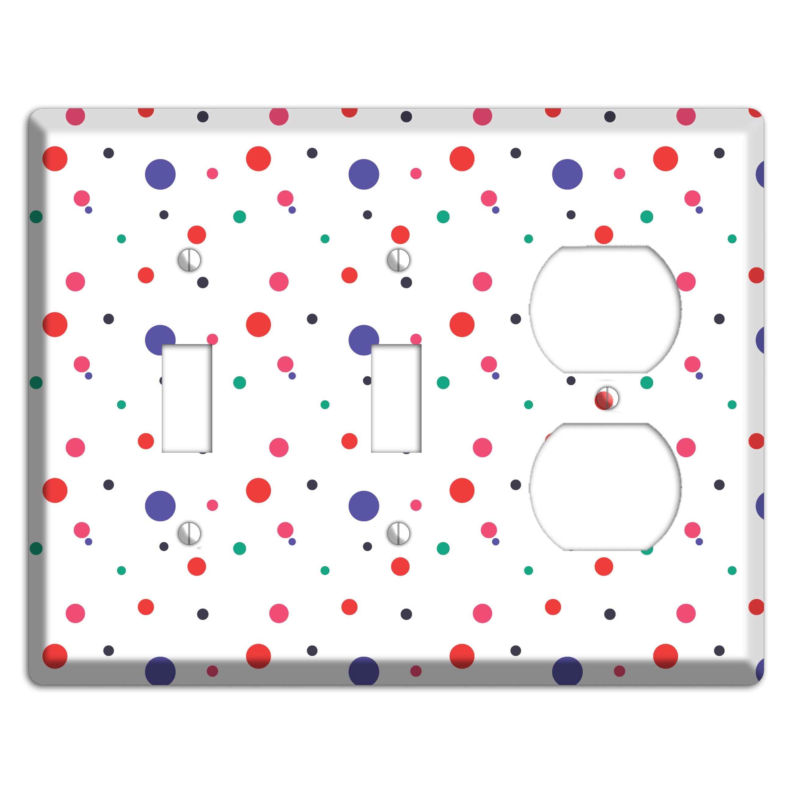 White with Multi Color Small Dots 2 Toggle / Duplex Wallplate
