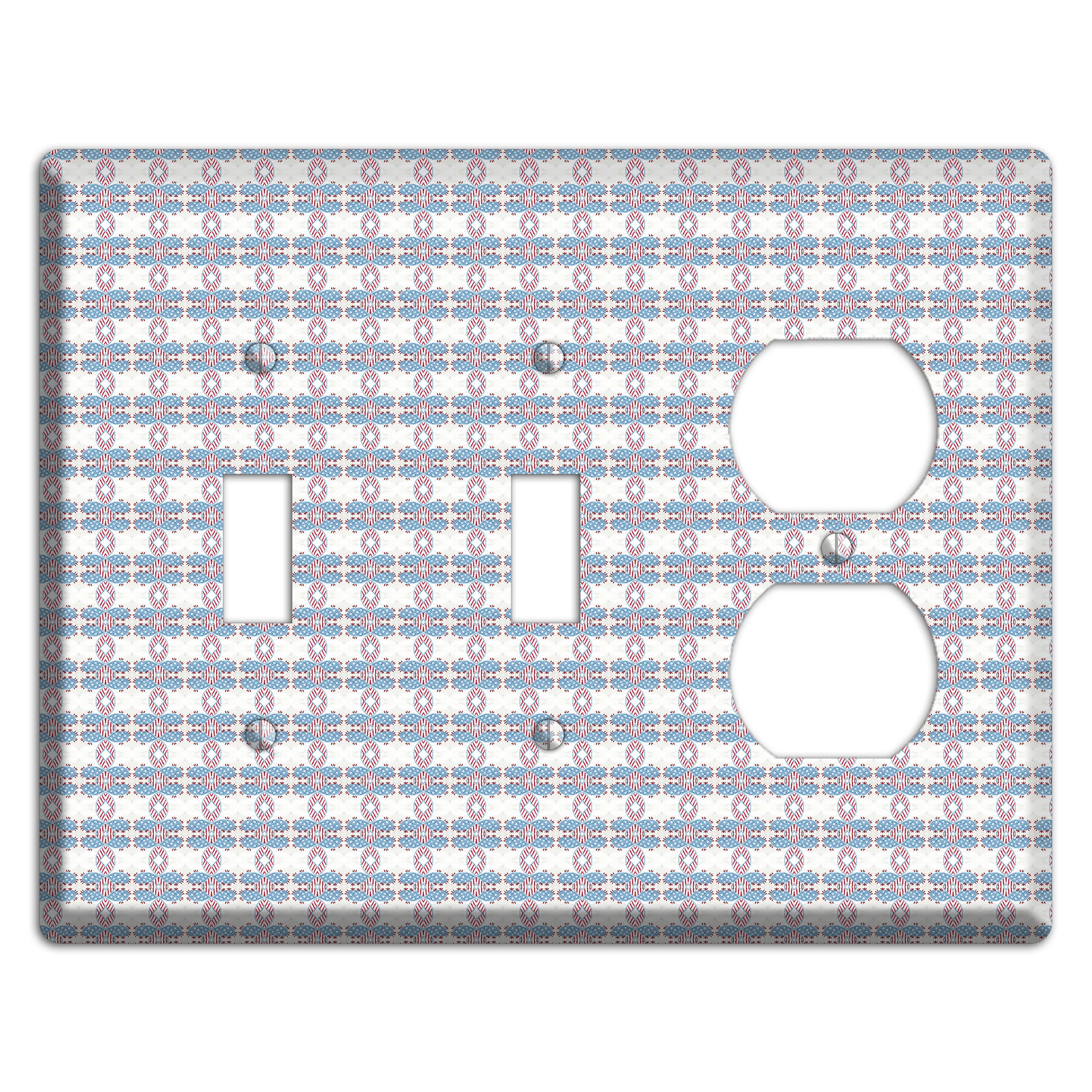 White with Faded Blue and Red Tapestry 2 Toggle / Duplex Wallplate