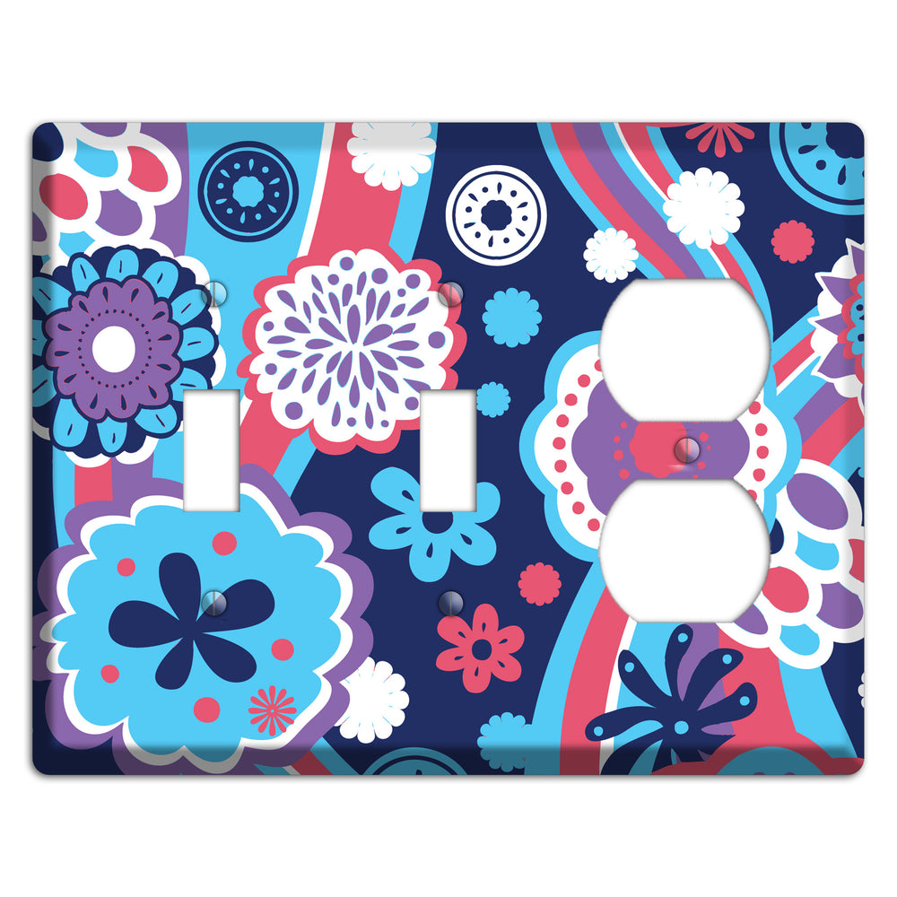 Blue Purple and Pink Retro Suzani 2 Toggle / Duplex Wallplate