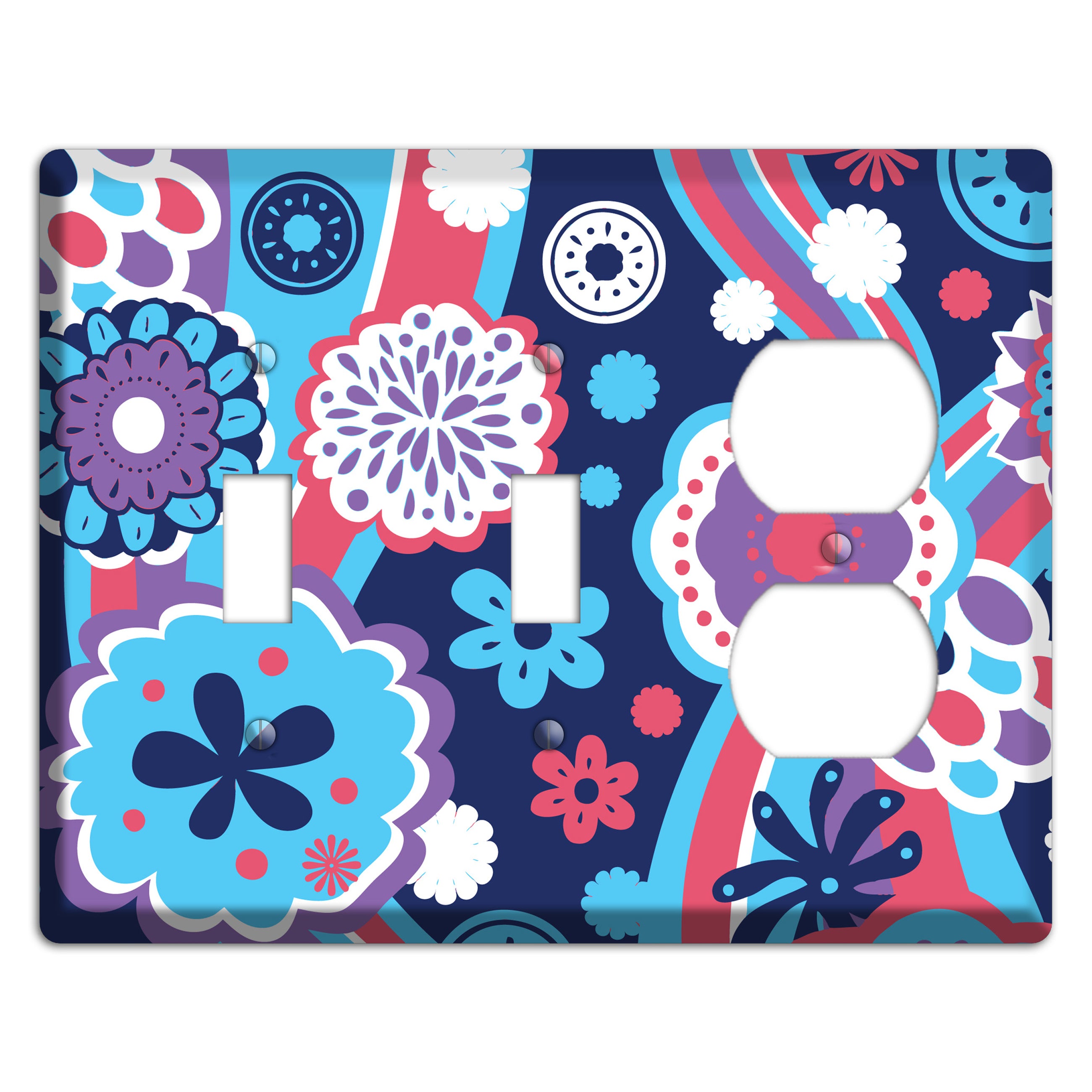 Blue Purple and Pink Retro Suzani 2 Toggle / Duplex Wallplate