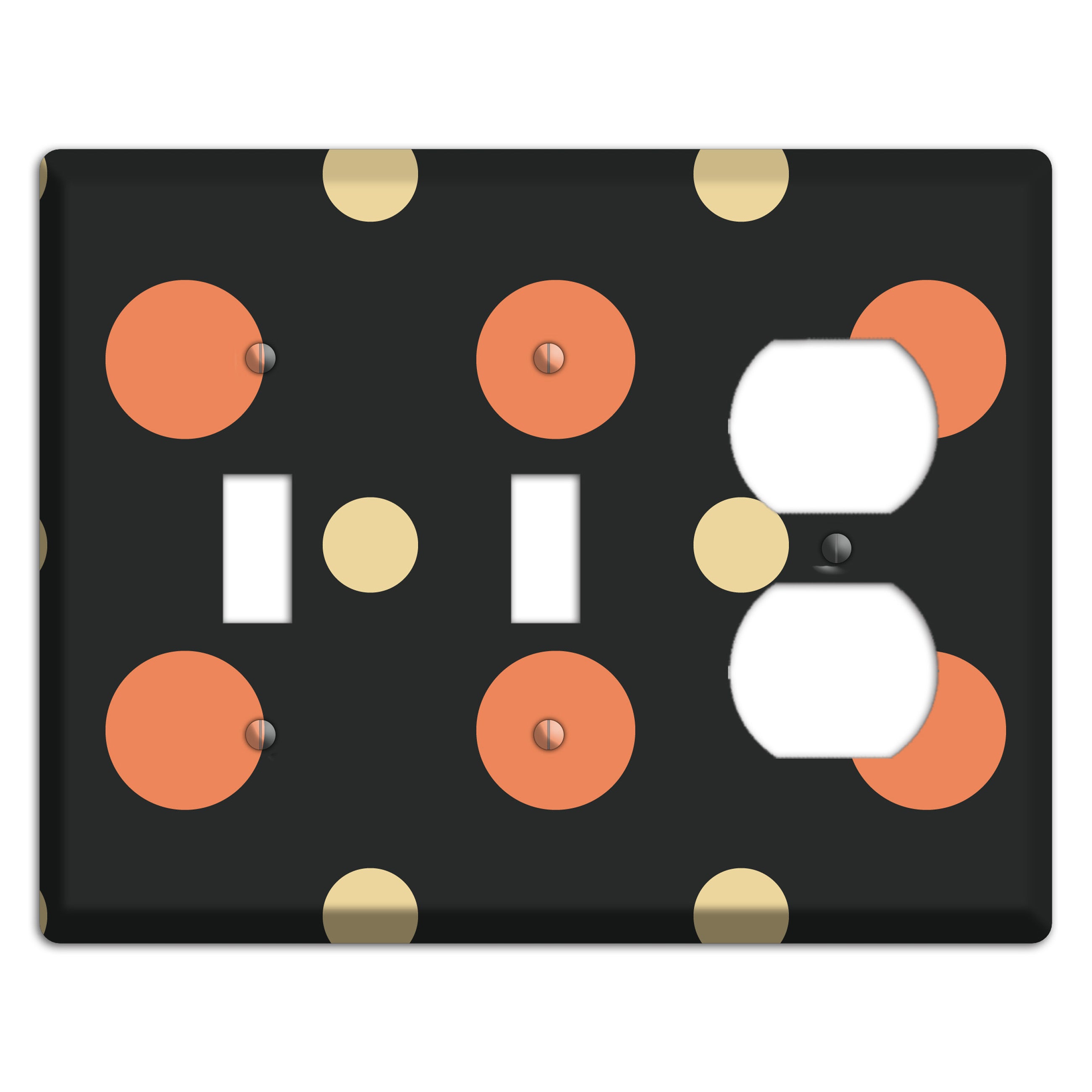 Black with Coral and Beige Multi Medium Polka Dots 2 Toggle / Duplex Wallplate