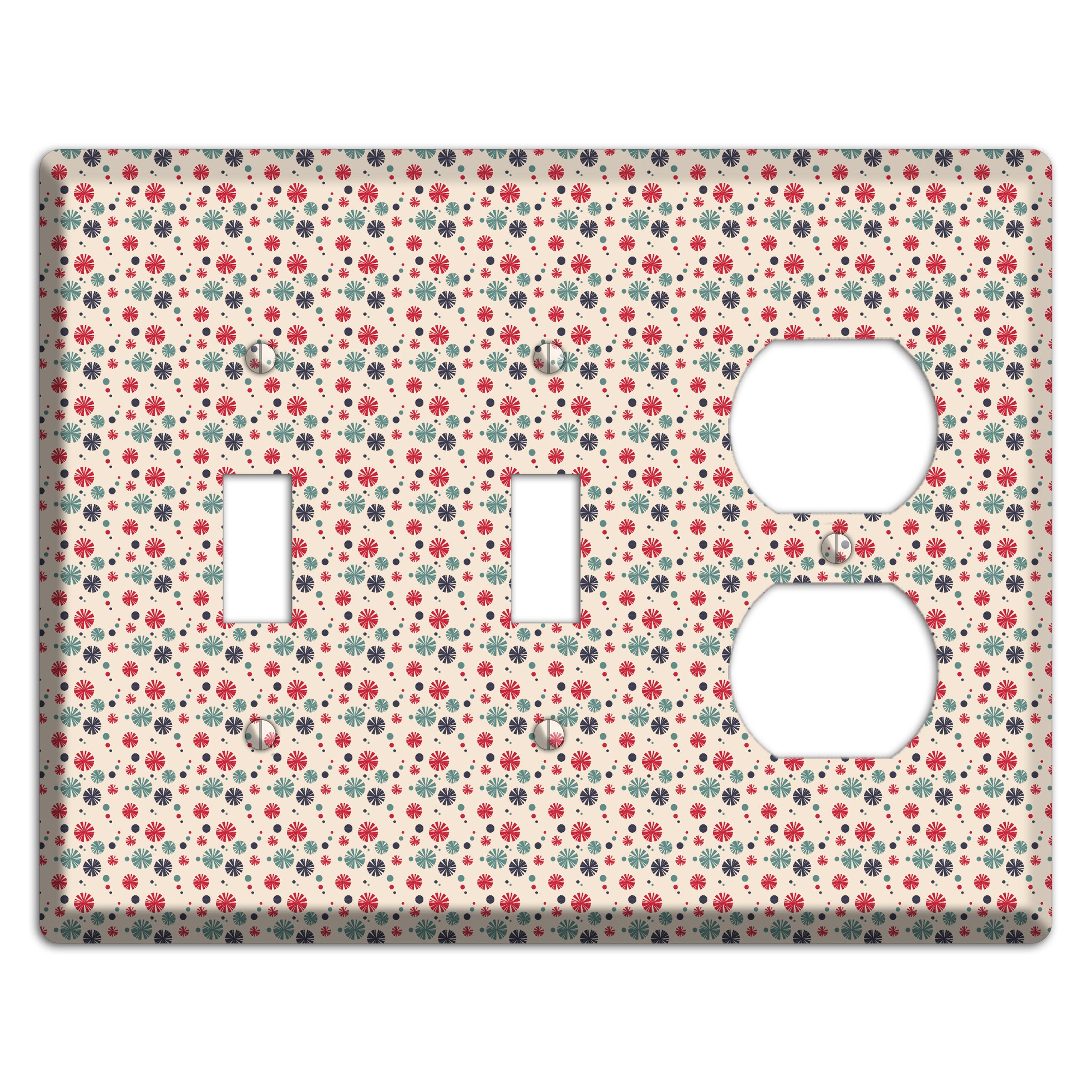 Off White with Red Green Blue Retro Bursts 2 Toggle / Duplex Wallplate
