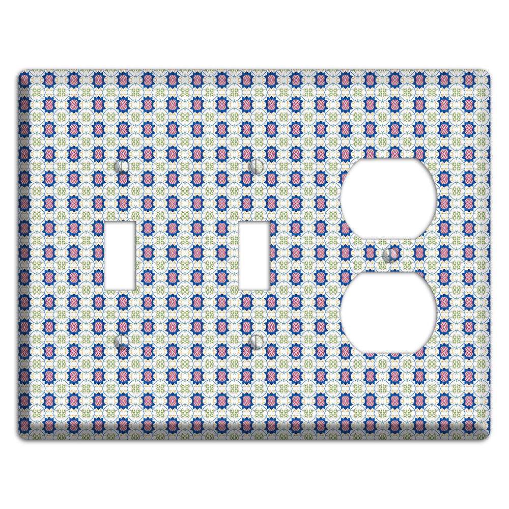 White with Blue Pink Green Arabesque 2 Toggle / Duplex Wallplate