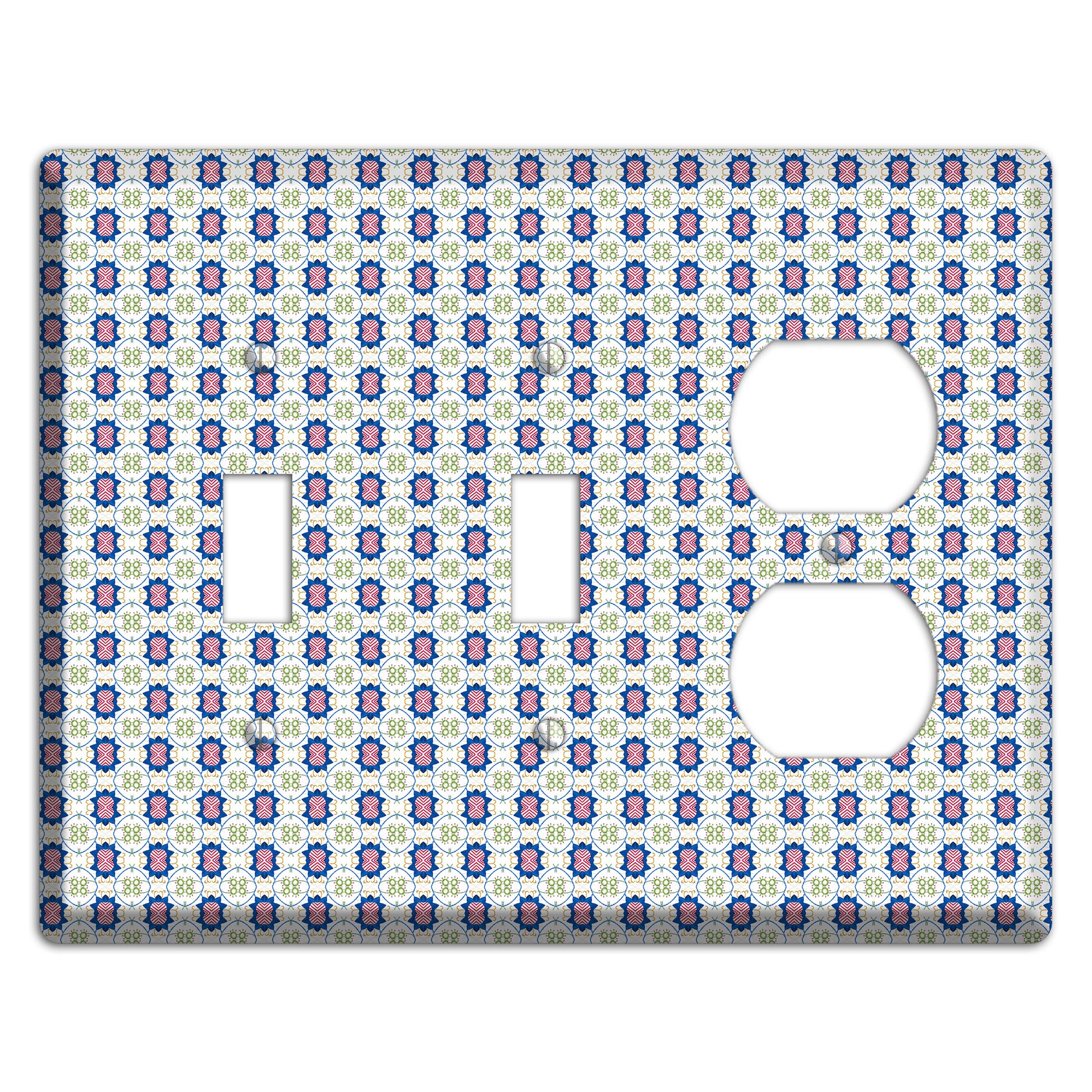 White with Blue Pink Green Arabesque 2 Toggle / Duplex Wallplate