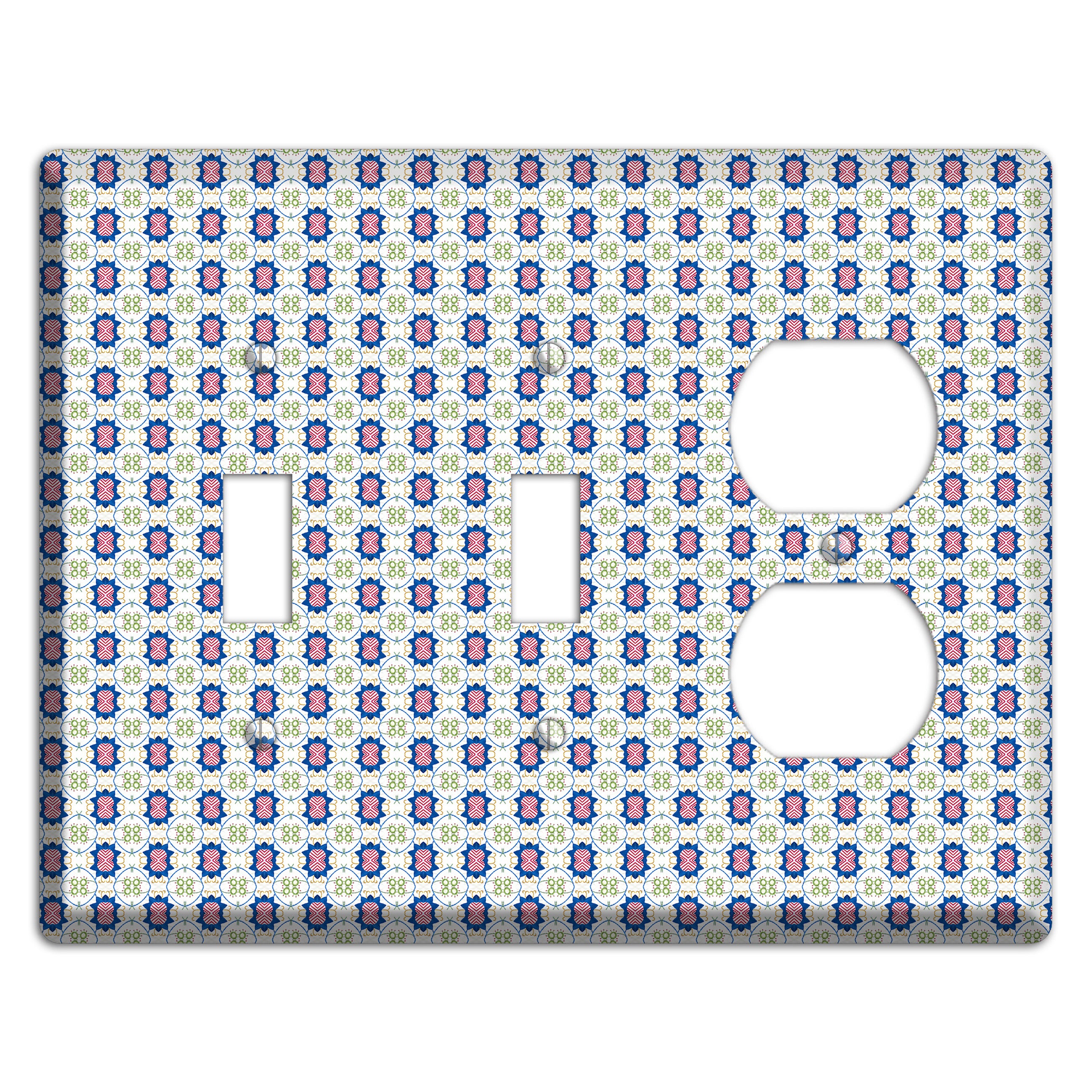White with Blue Pink Green Arabesque 2 Toggle / Duplex Wallplate
