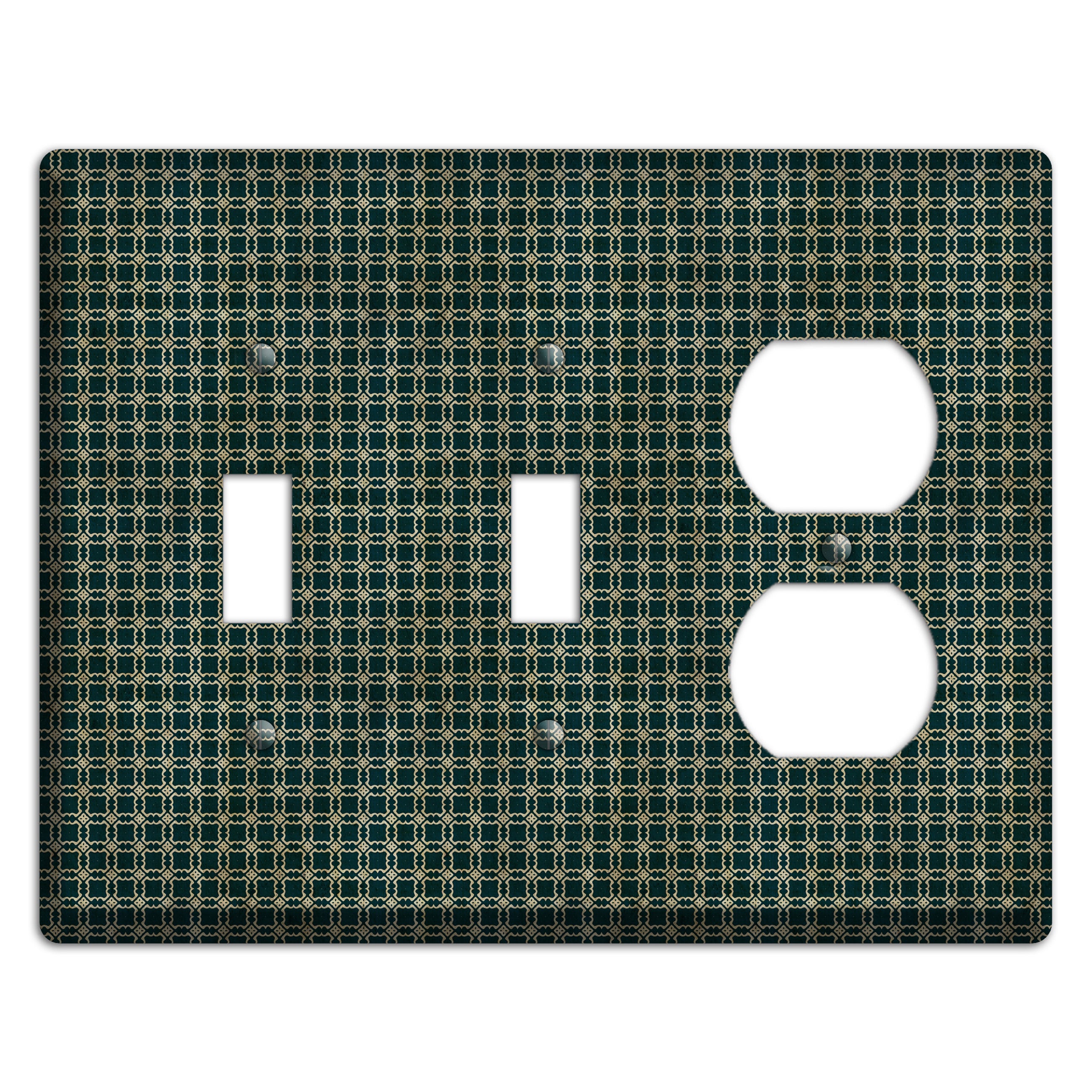 Dark Green Grunge Tiled Tiny Arabesque 2 Toggle / Duplex Wallplate