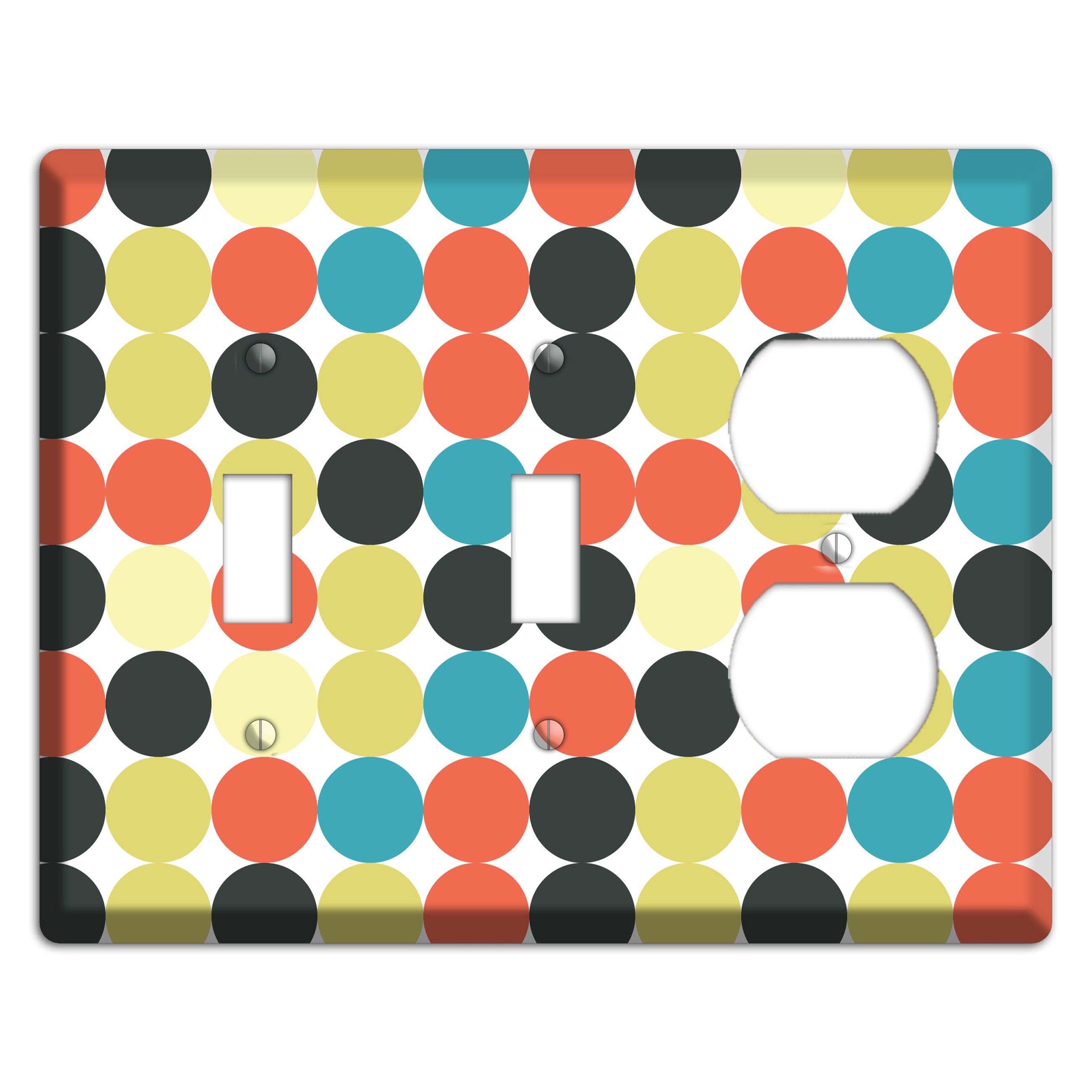 Coral Black Yellow Olive Blue Aqua Tiled Dots 2 Toggle / Duplex Wallplate