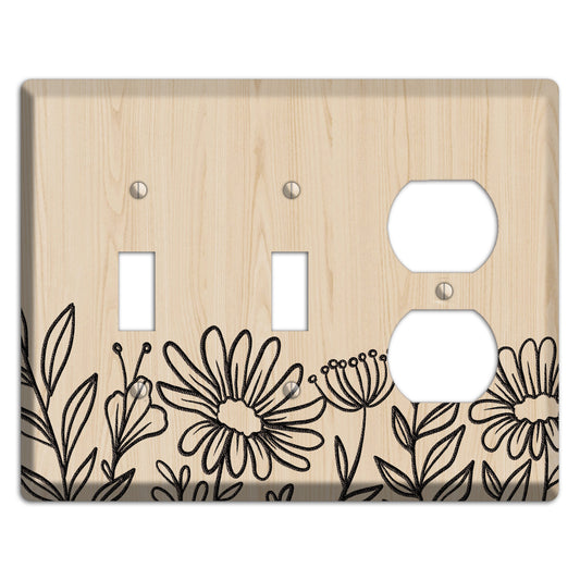 Hand-Drawn Floral 10 Wood Lasered 2 Toggle / Duplex Wallplate