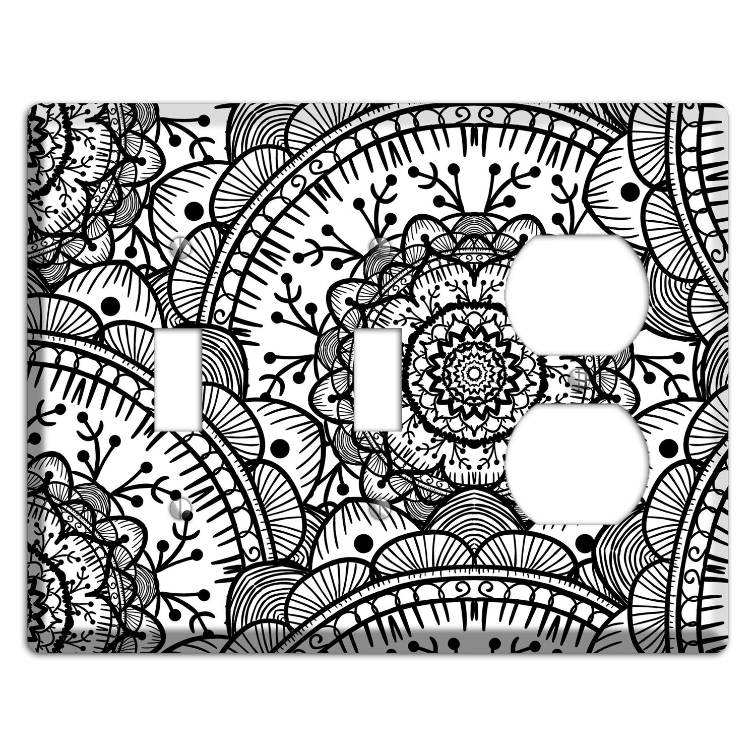 Mandala Black and White Style Q Cover Plates 2 Toggle / Duplex Wallplate