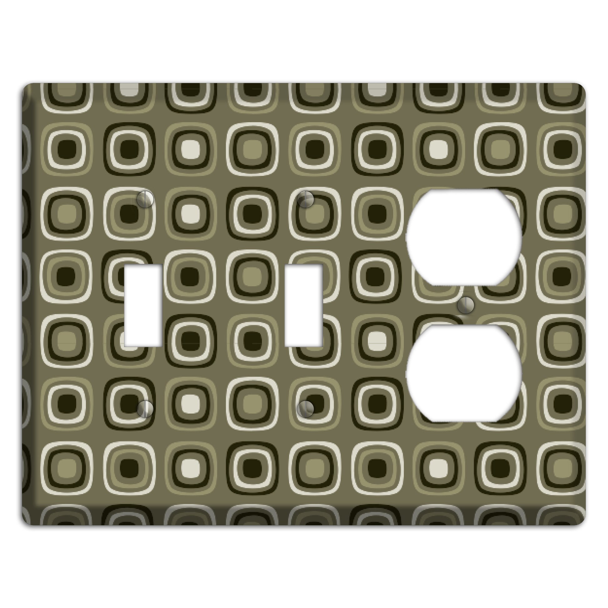 Multi Olive and Brown Retro Squares 2 Toggle / Duplex Wallplate