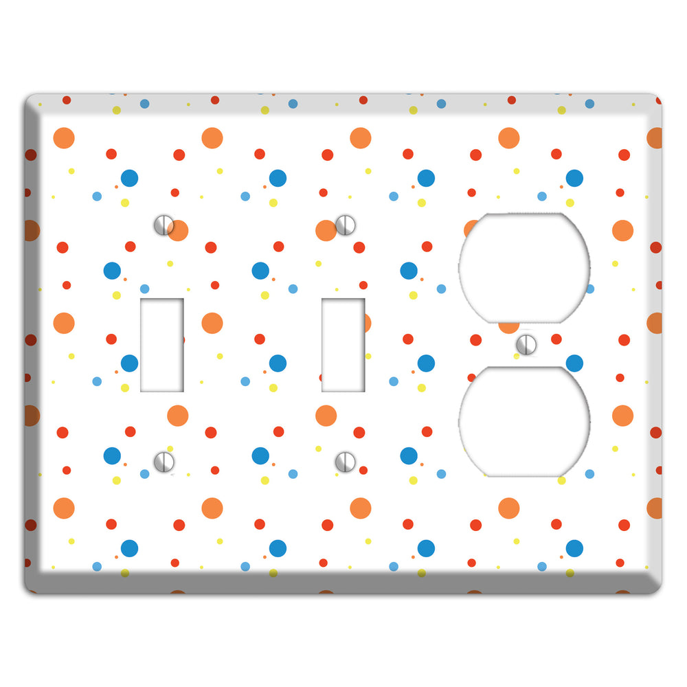 White with Multi Color Small Dots 2 2 Toggle / Duplex Wallplate