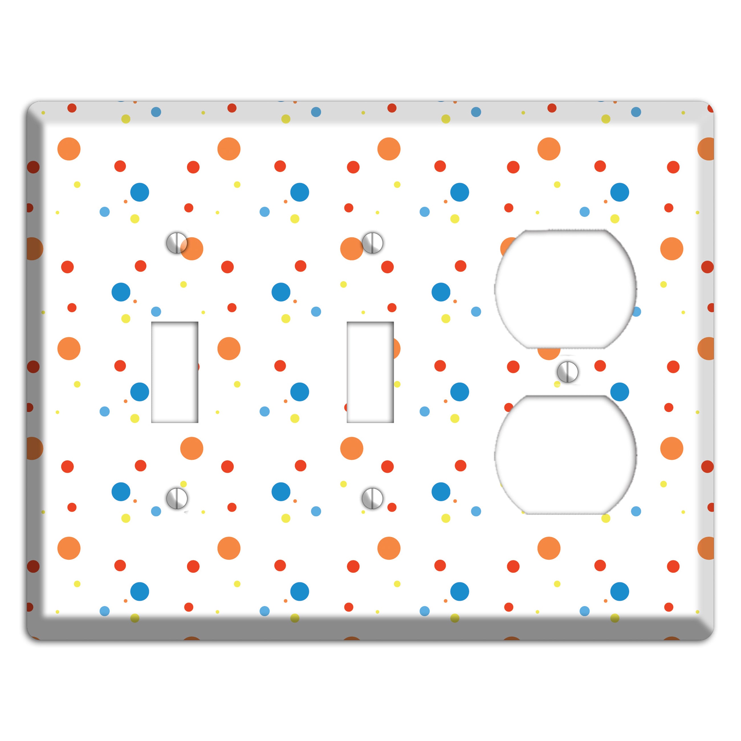 White with Multi Color Small Dots 2 2 Toggle / Duplex Wallplate