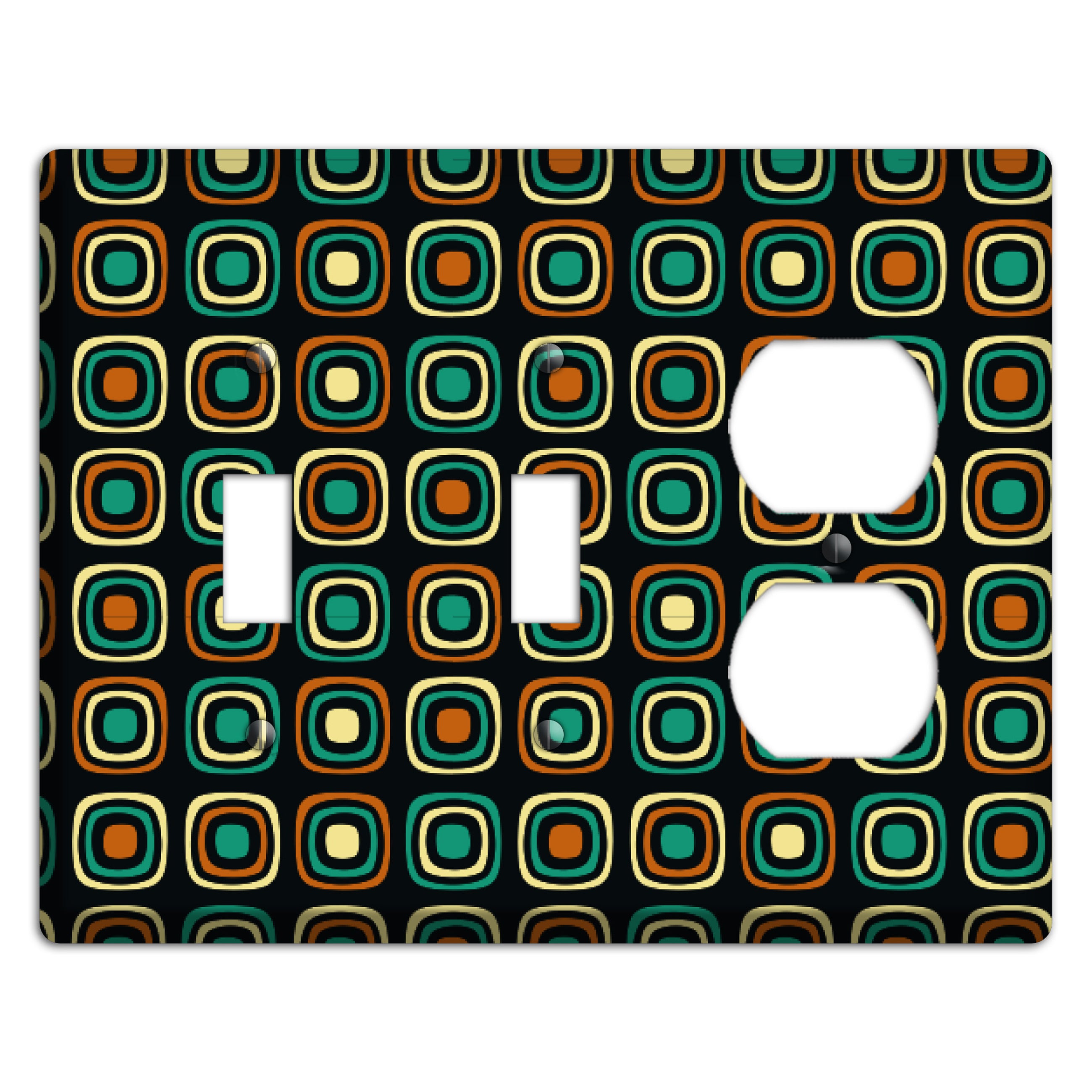 Multi Brown Umber Teal Retro Squares 2 Toggle / Duplex Wallplate